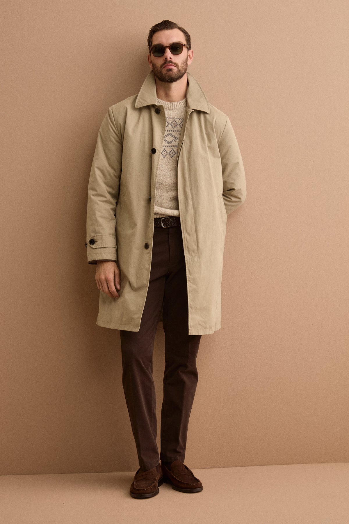 Trench Midi in Misto Cotone con Cintura - BEIGE