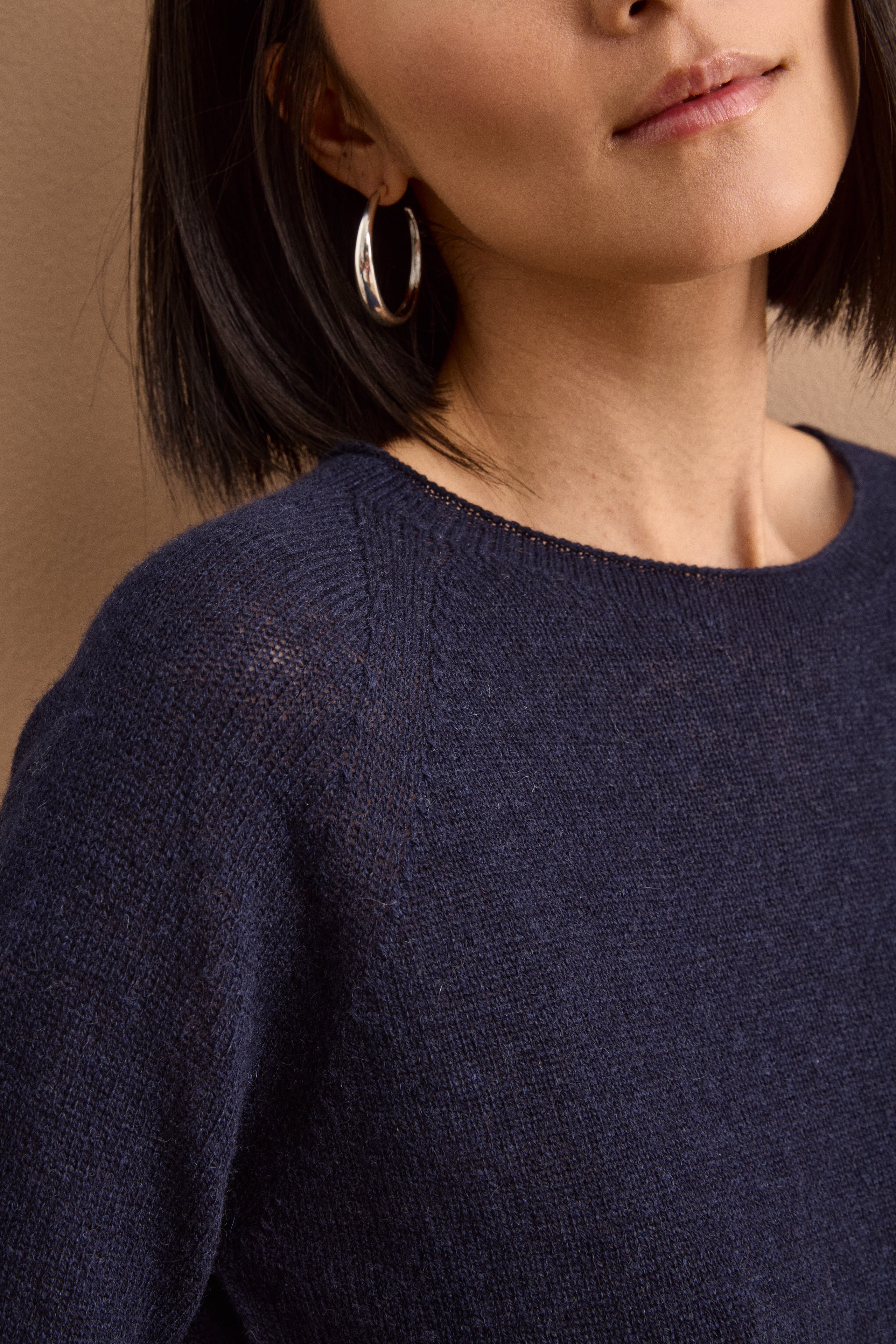 Maglia Raglan con Collo Barchetta in Cashmere - BLU