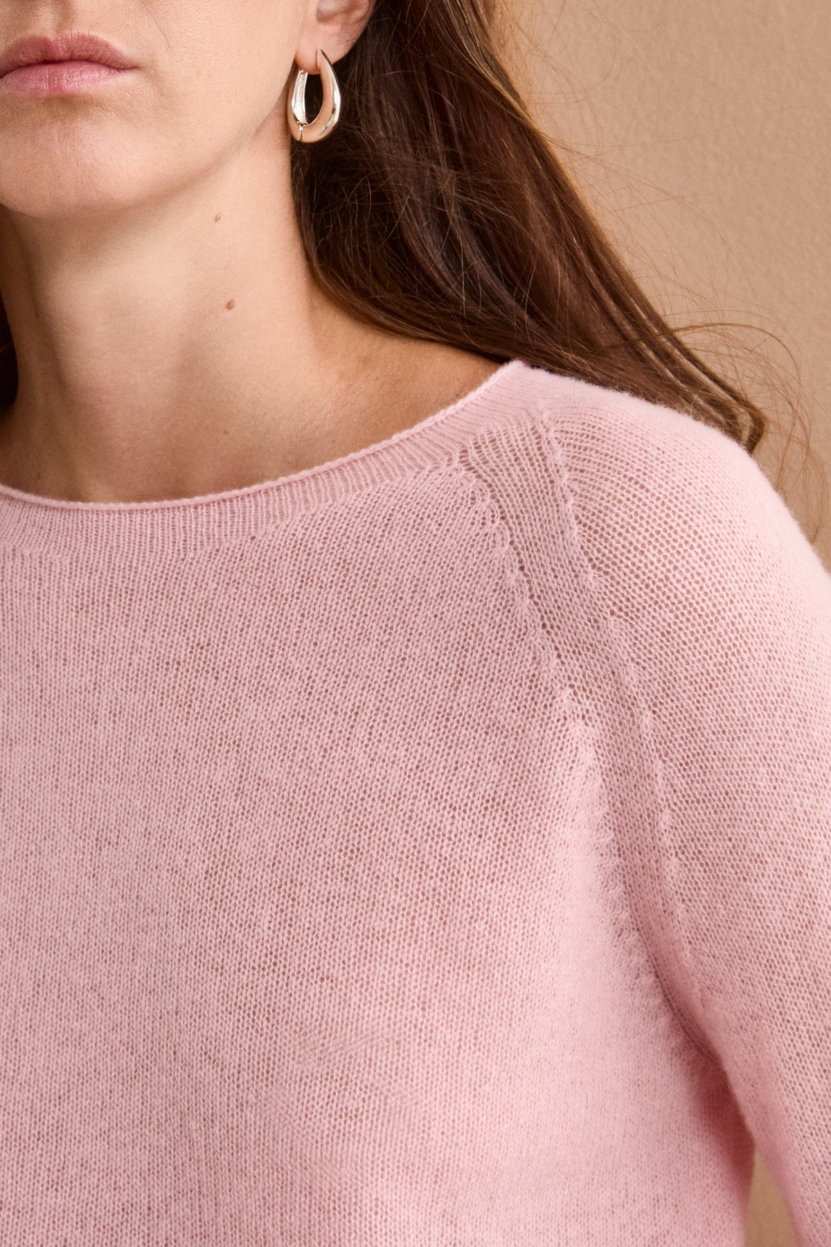 Maglia Raglan con Collo Barchetta in Cashmere - ROSA