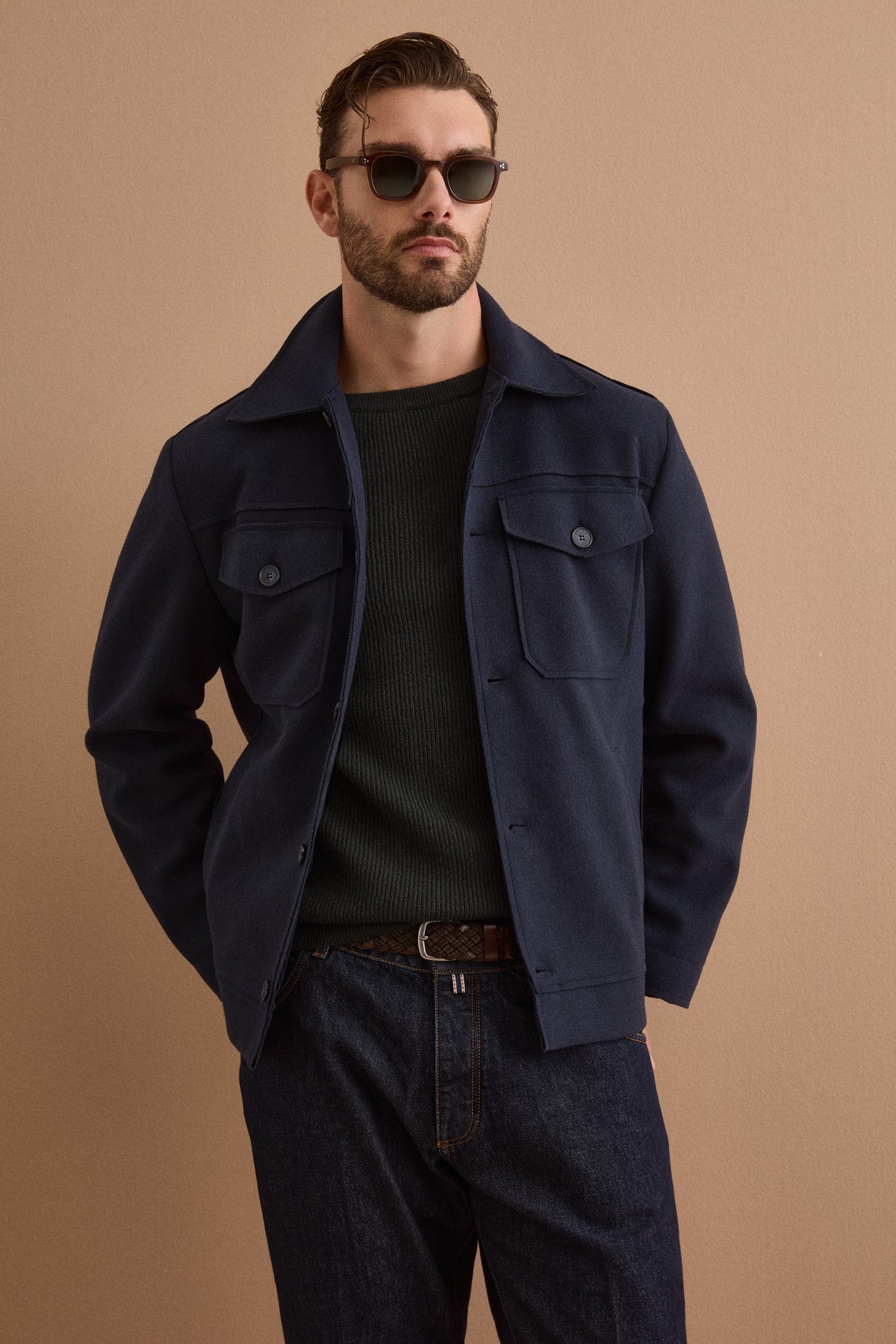 Giubbotto Overshirt Sfoderato con Tasche - BLU