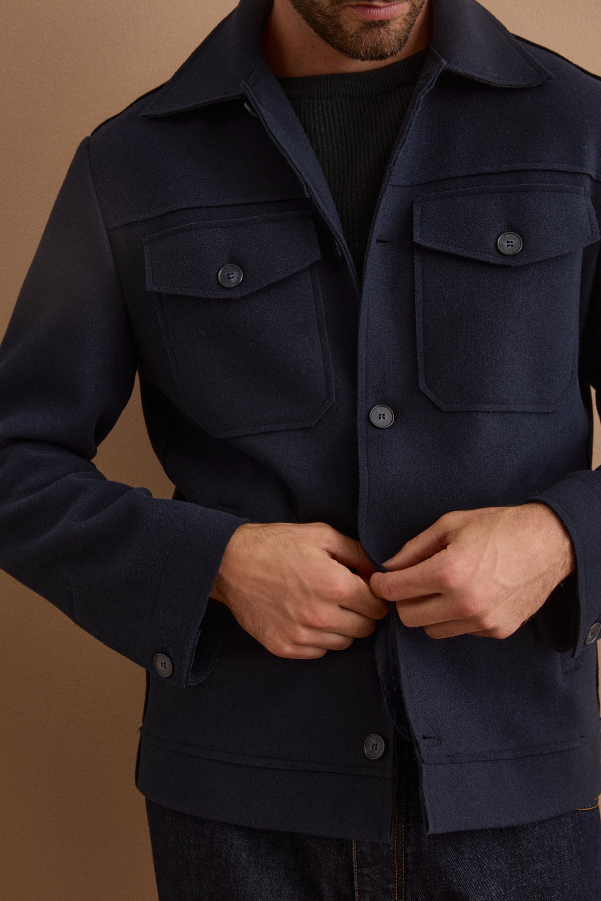Giubbotto Overshirt Sfoderato con Tasche - BLU