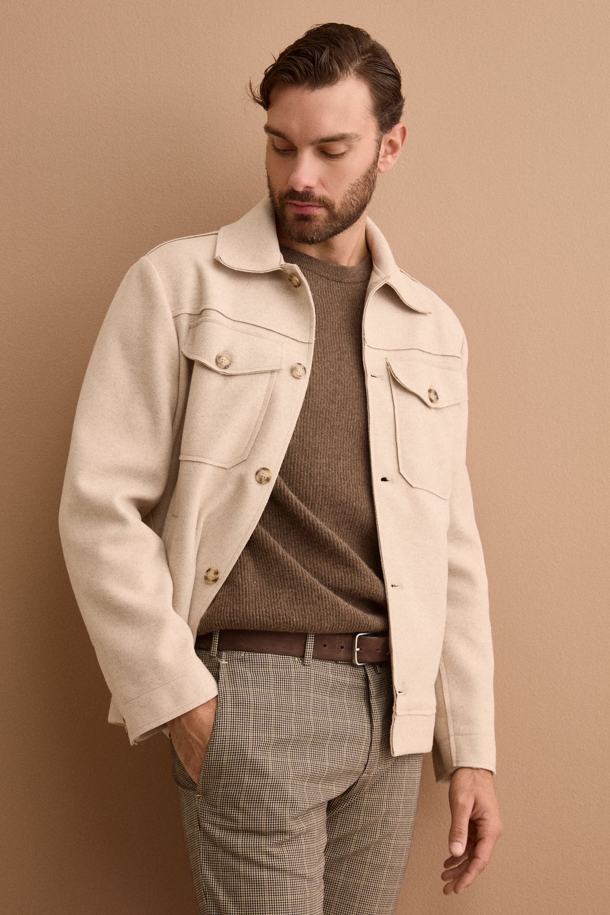 Giubbotto Overshirt Sfoderato con Tasche - BEIGE