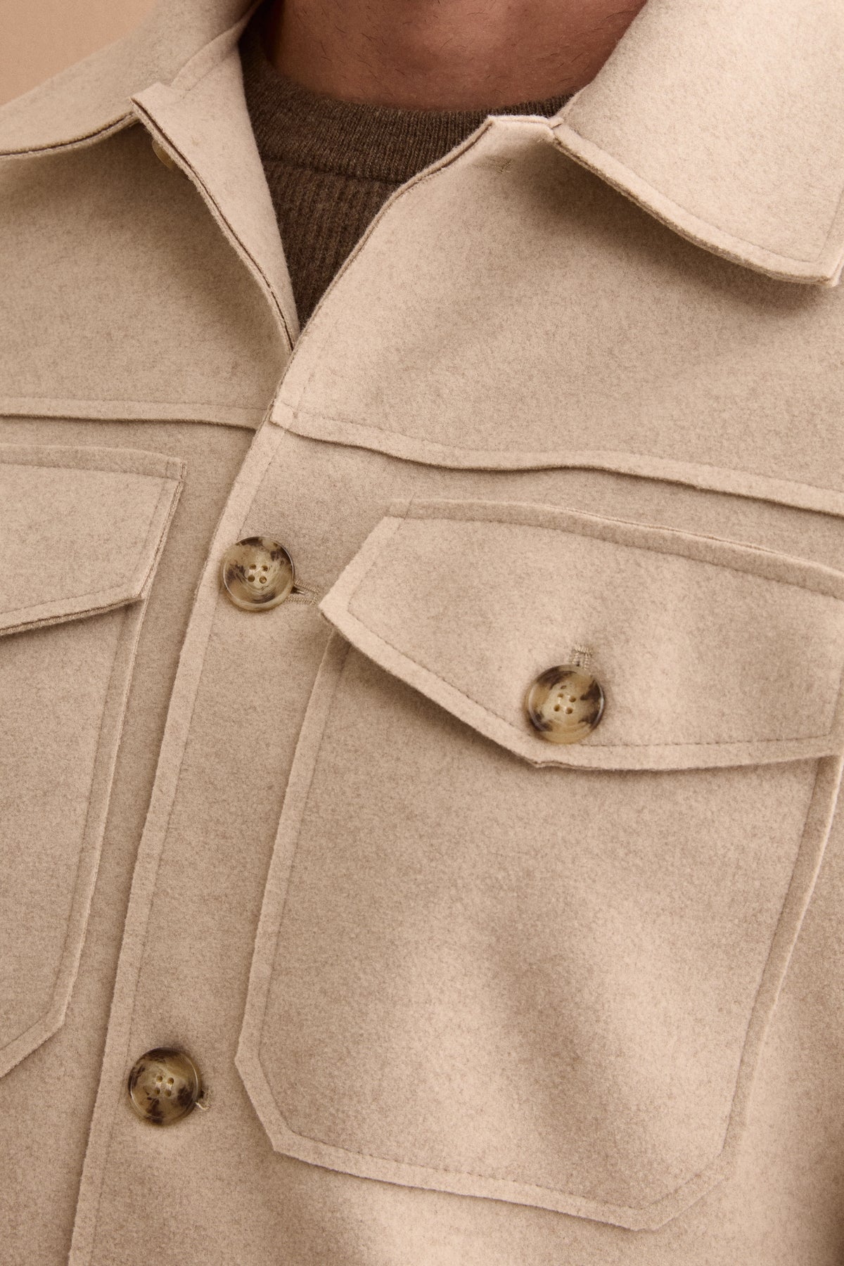 Giubbotto Overshirt Sfoderato con Tasche - BEIGE