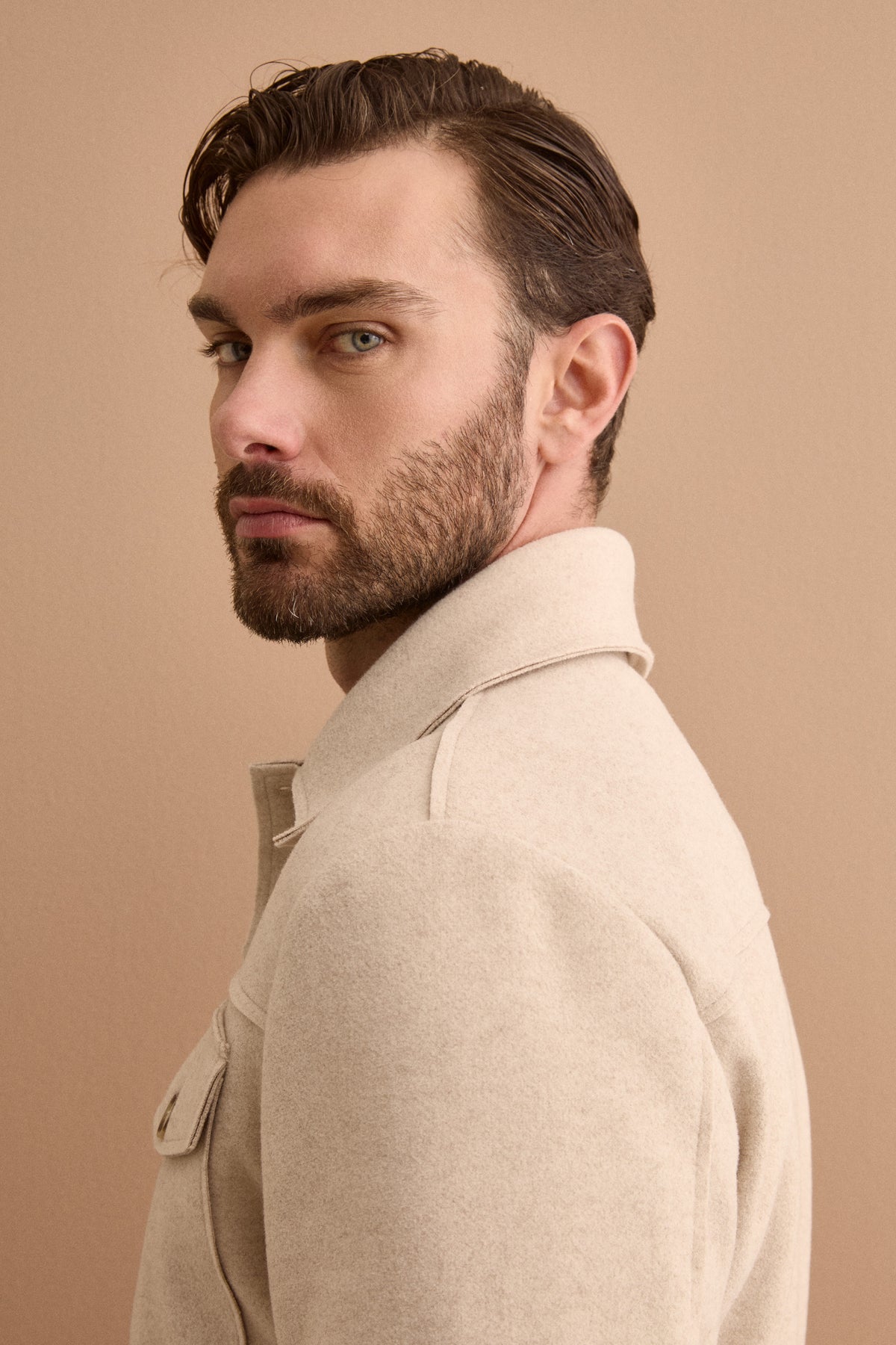 Giubbotto Overshirt Sfoderato con Tasche - BEIGE