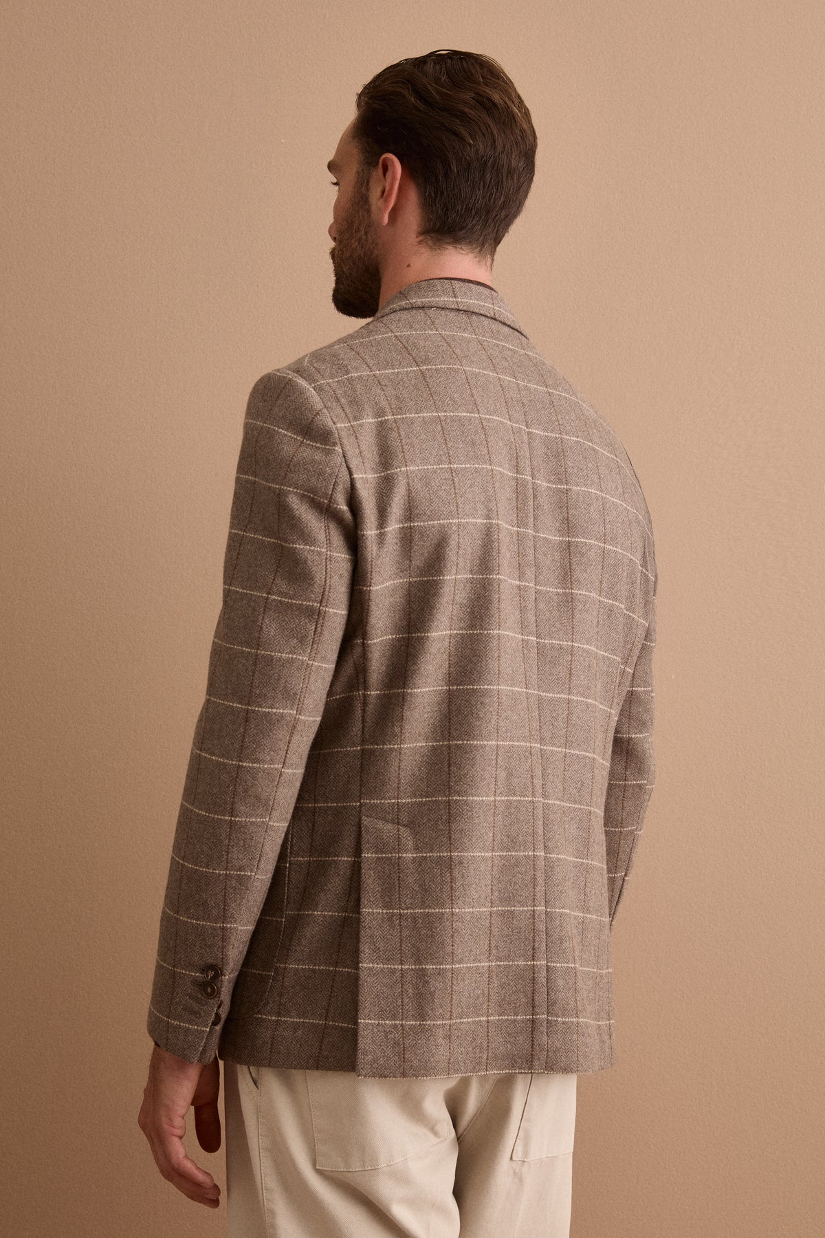 Giacca Check Slim Fit con Revers Classico in Misto Lana - MARRONE