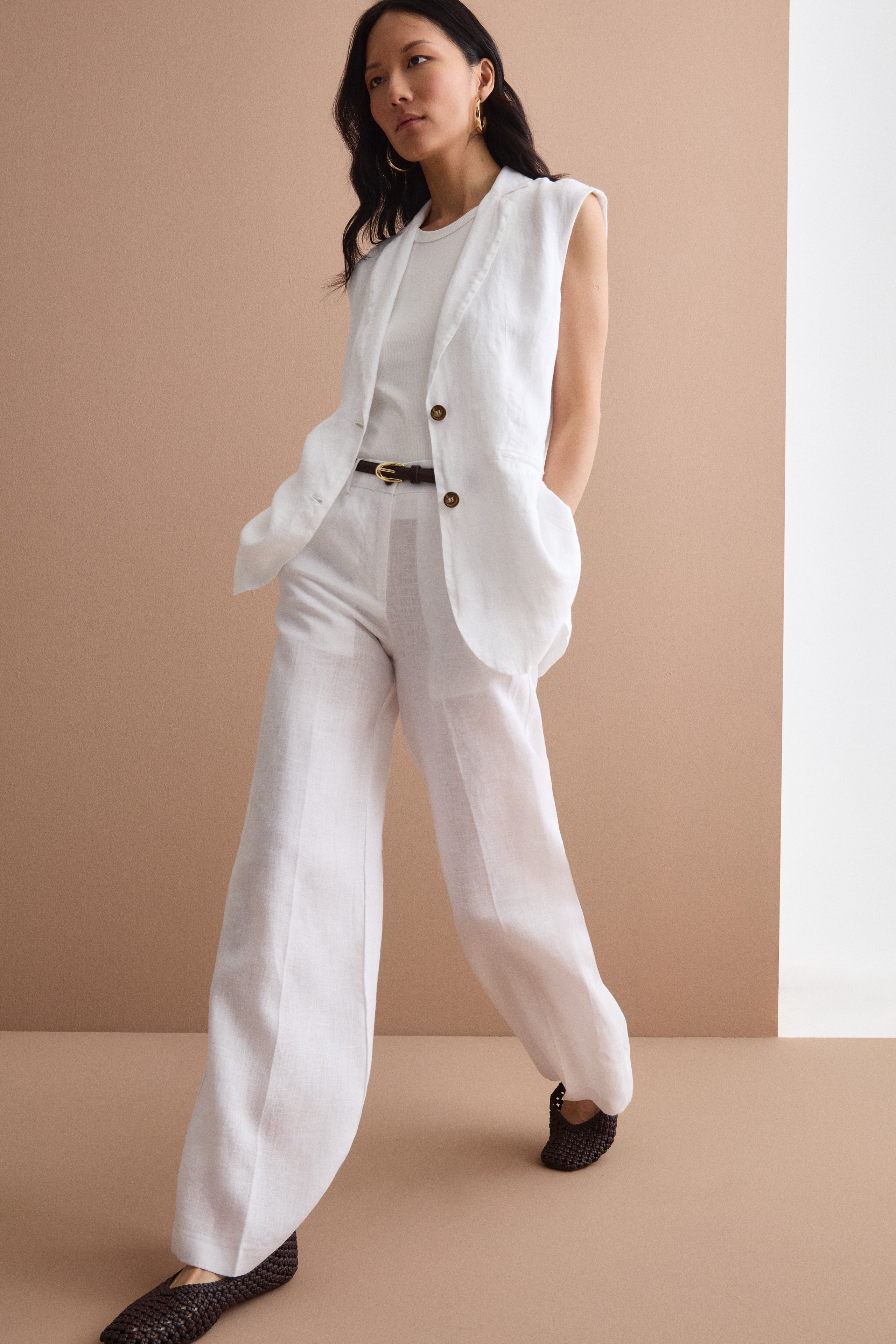 Gilet Sfoderato in Lino con Revers Classico - BIANCO