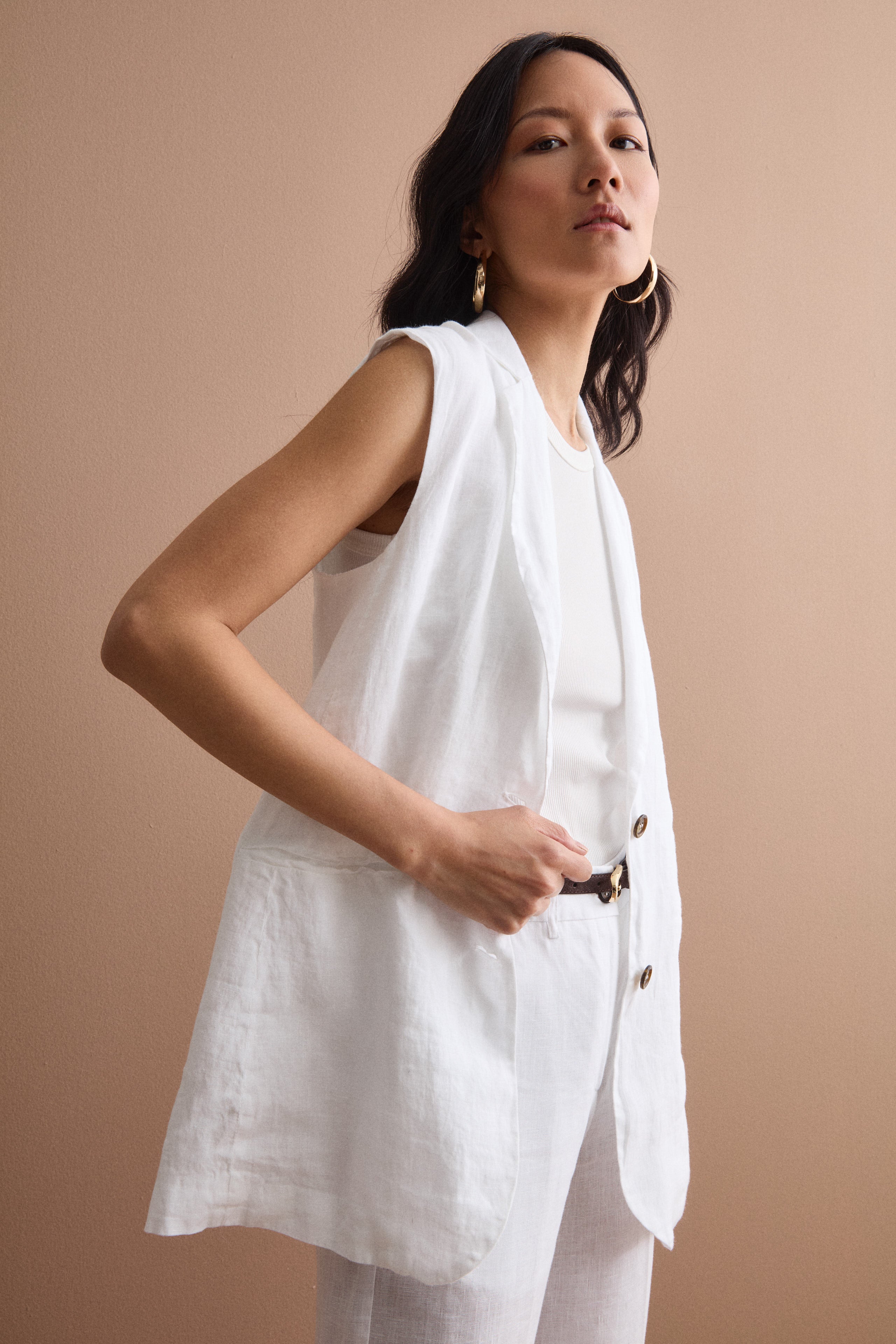 Gilet Sfoderato in Lino con Revers Classico - BIANCO