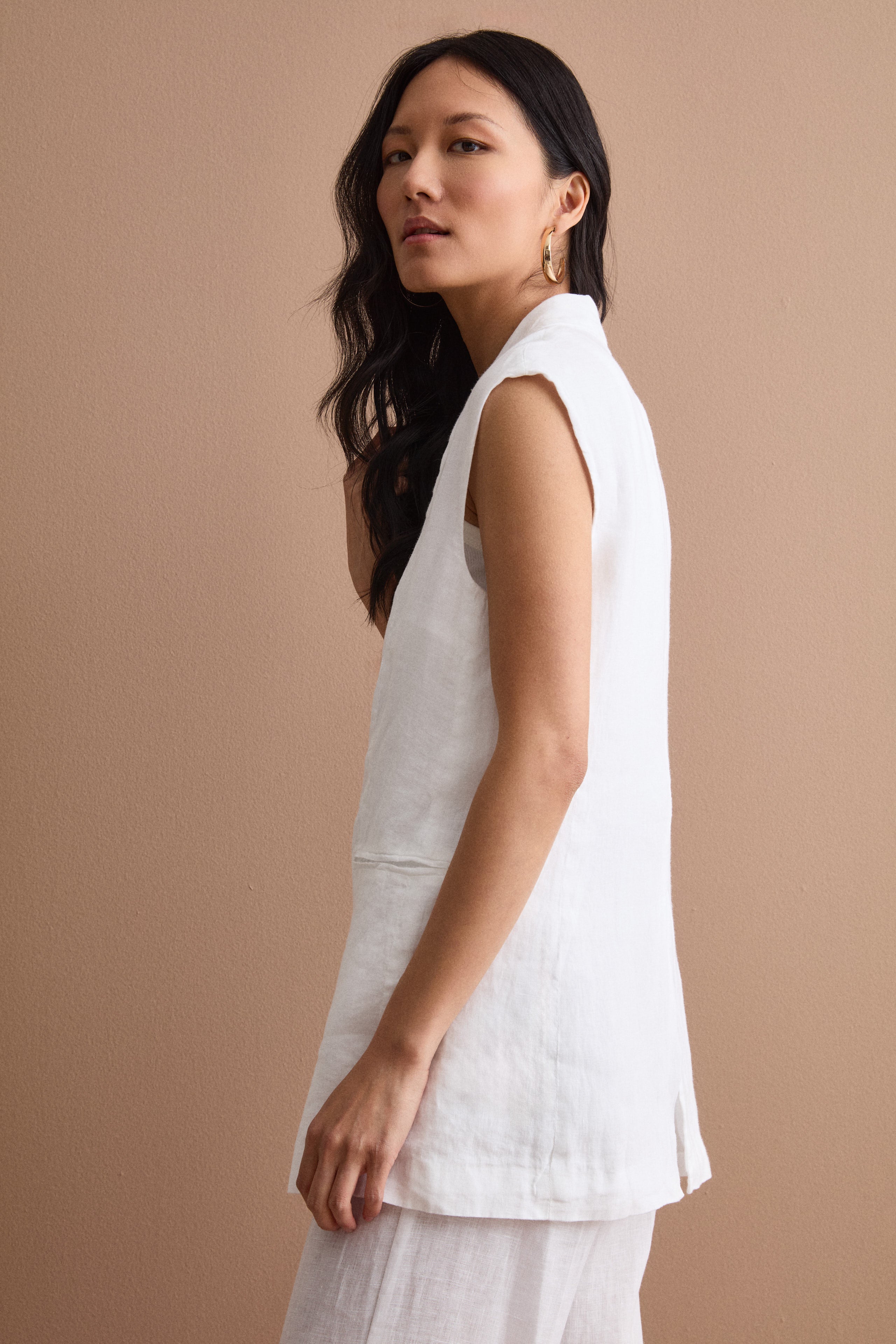 Gilet Sfoderato in Lino con Revers Classico - BIANCO