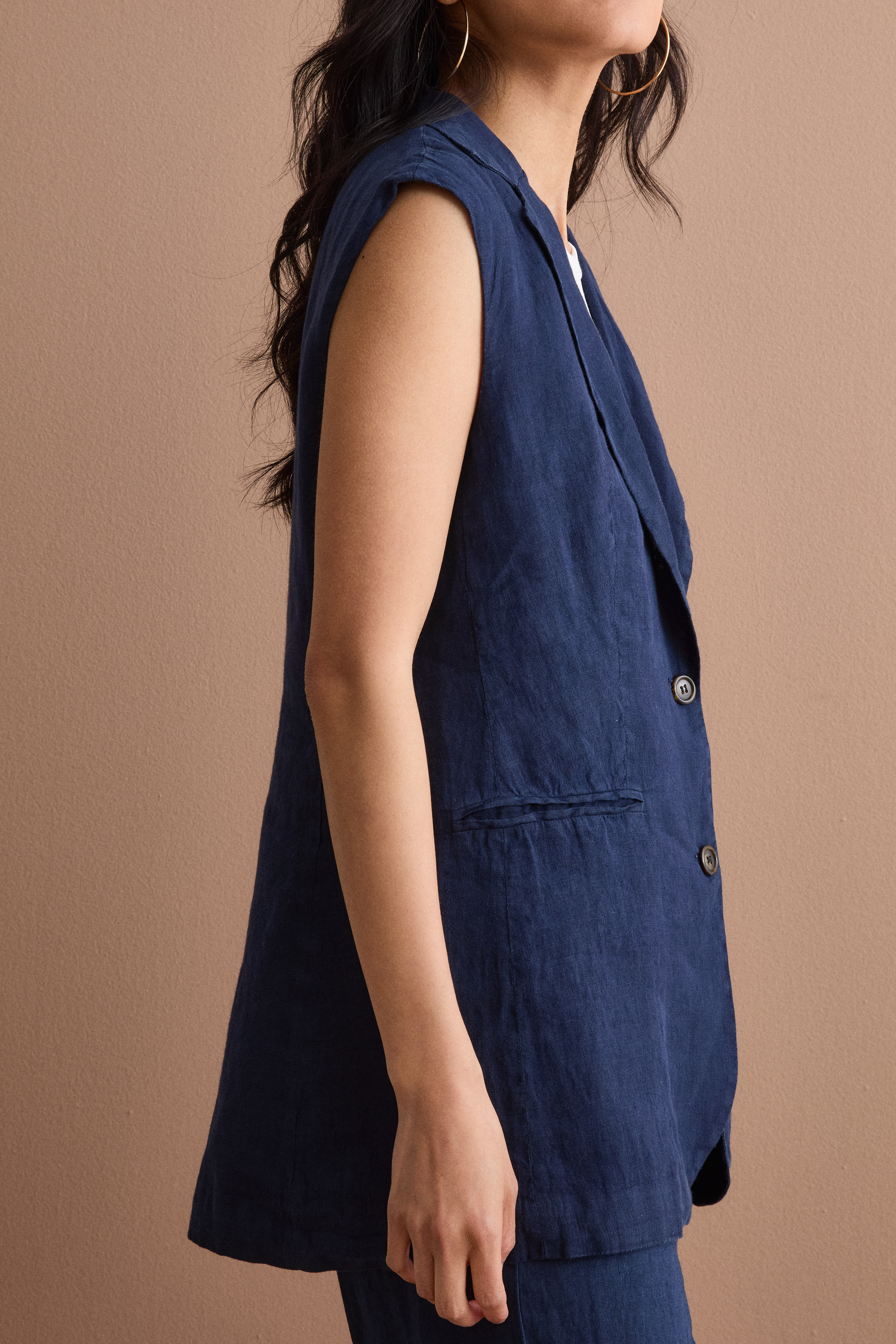 Gilet Sfoderato in Lino con Revers Classico - NAVY