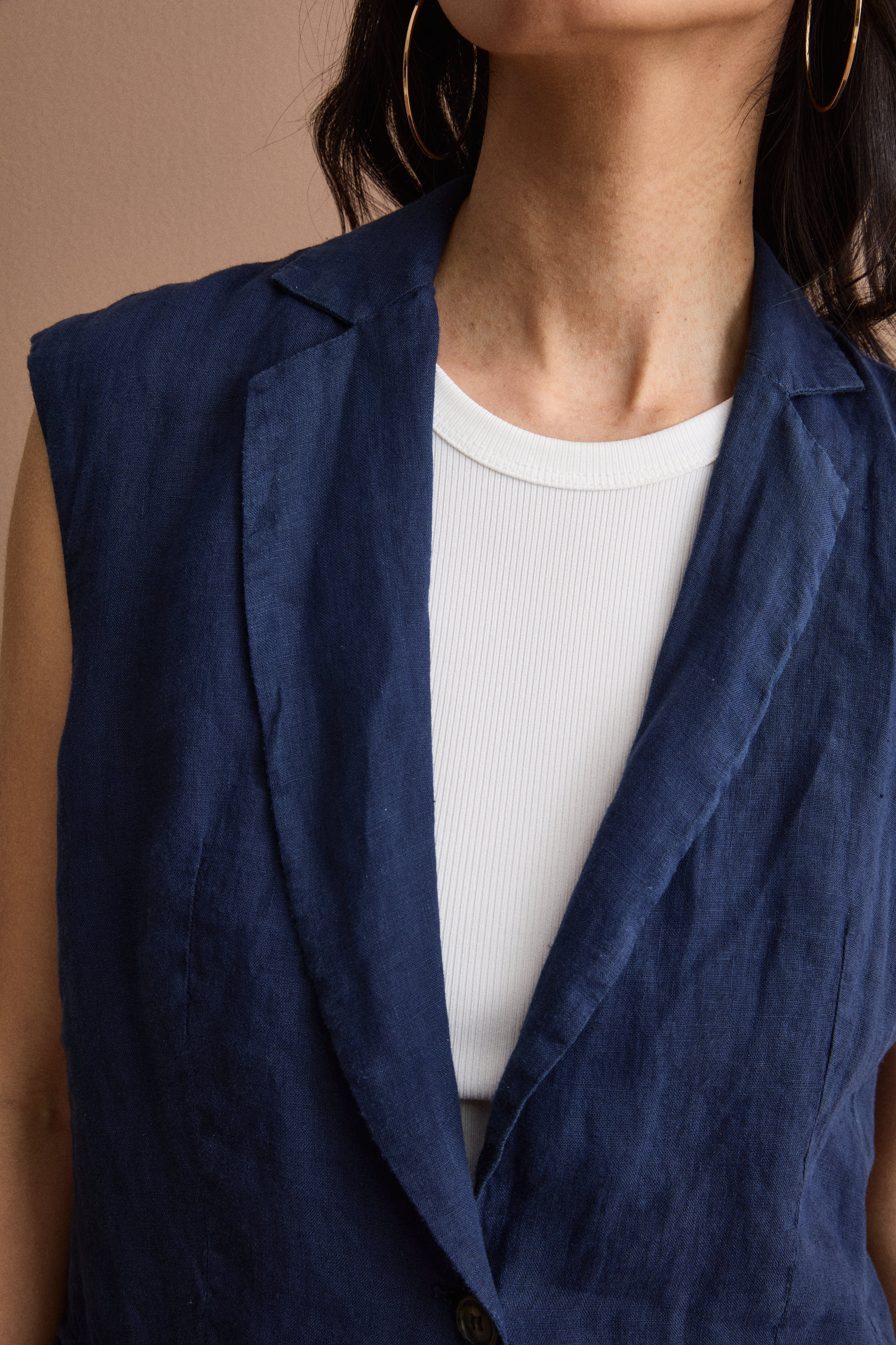 Gilet Sfoderato in Lino con Revers Classico - NAVY