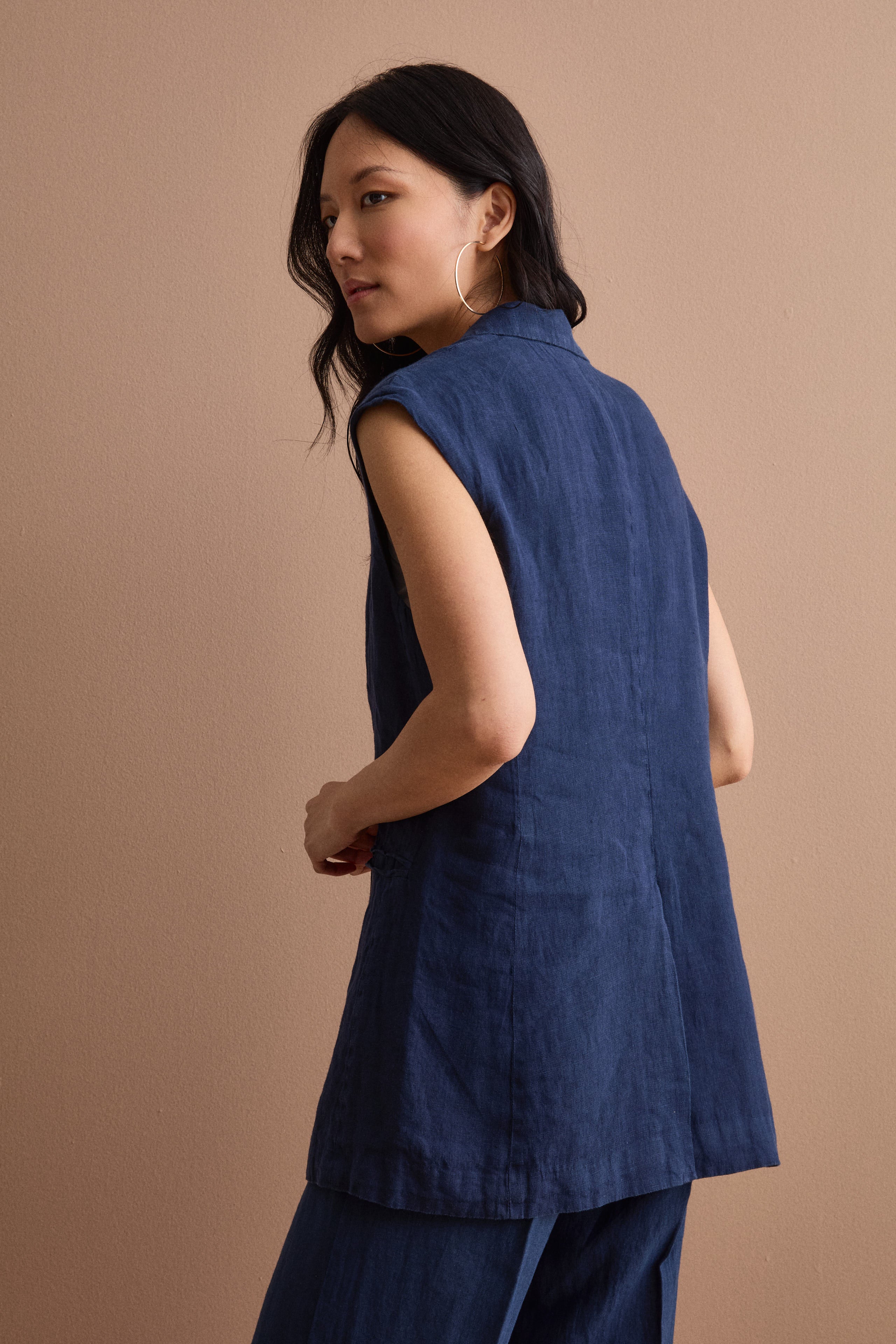 Gilet Sfoderato in Lino con Revers Classico - NAVY
