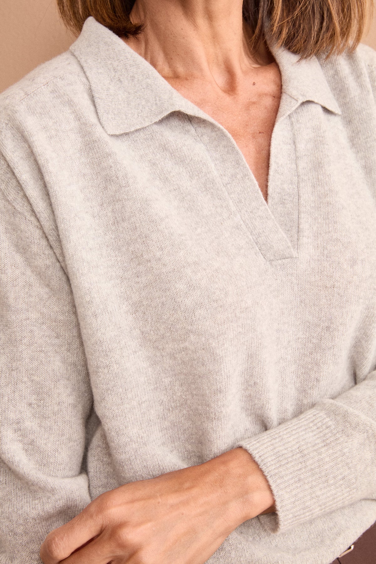 Polo Boxy Manica Lunga in Lana e Cashmere - CENERE
