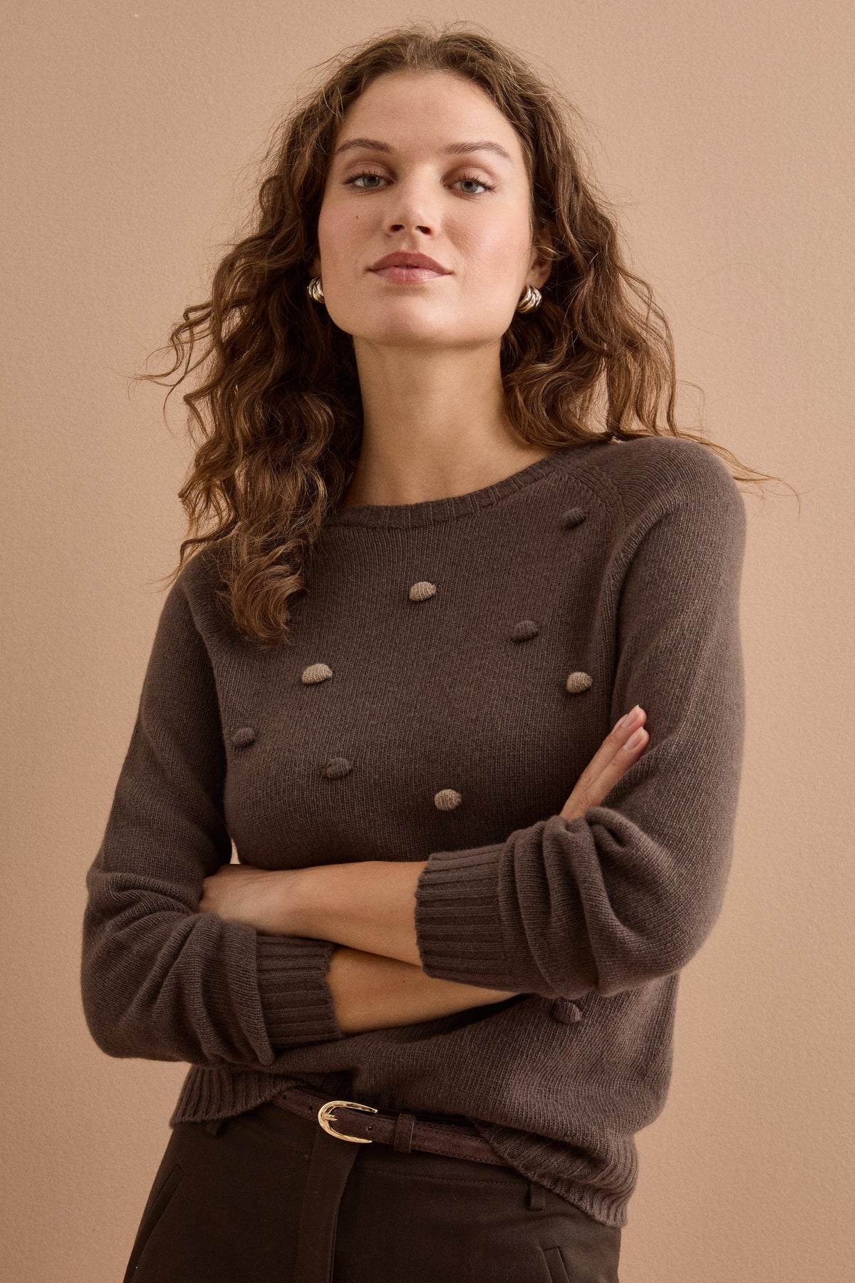 Girocollo in Lana e Cashmere con Pon Pon - VISONE