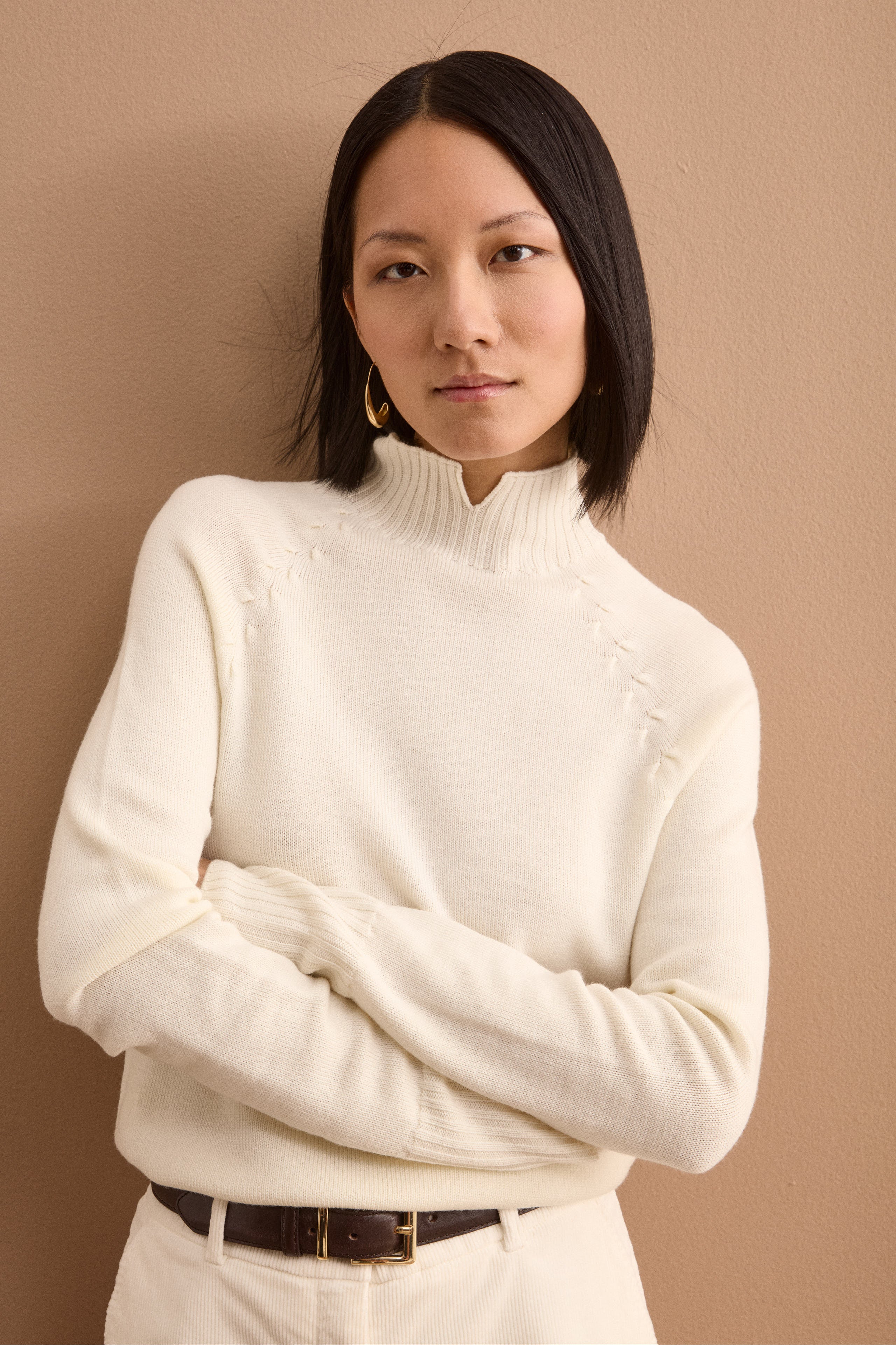 Lupetto Raglan in Lana Merino con Spacchetto - ECRU
