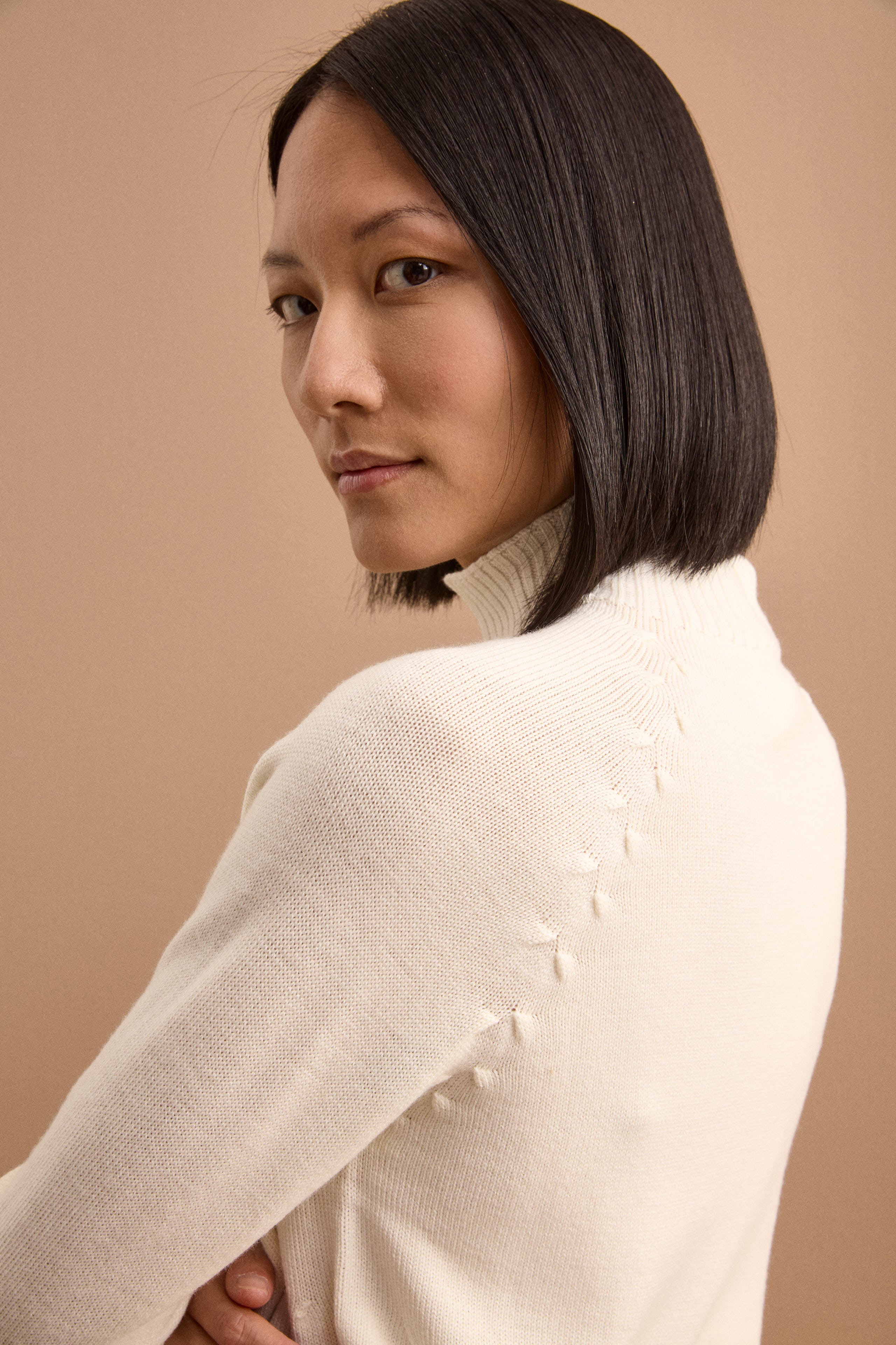 Lupetto Raglan in Lana Merino con Spacchetto - ECRU