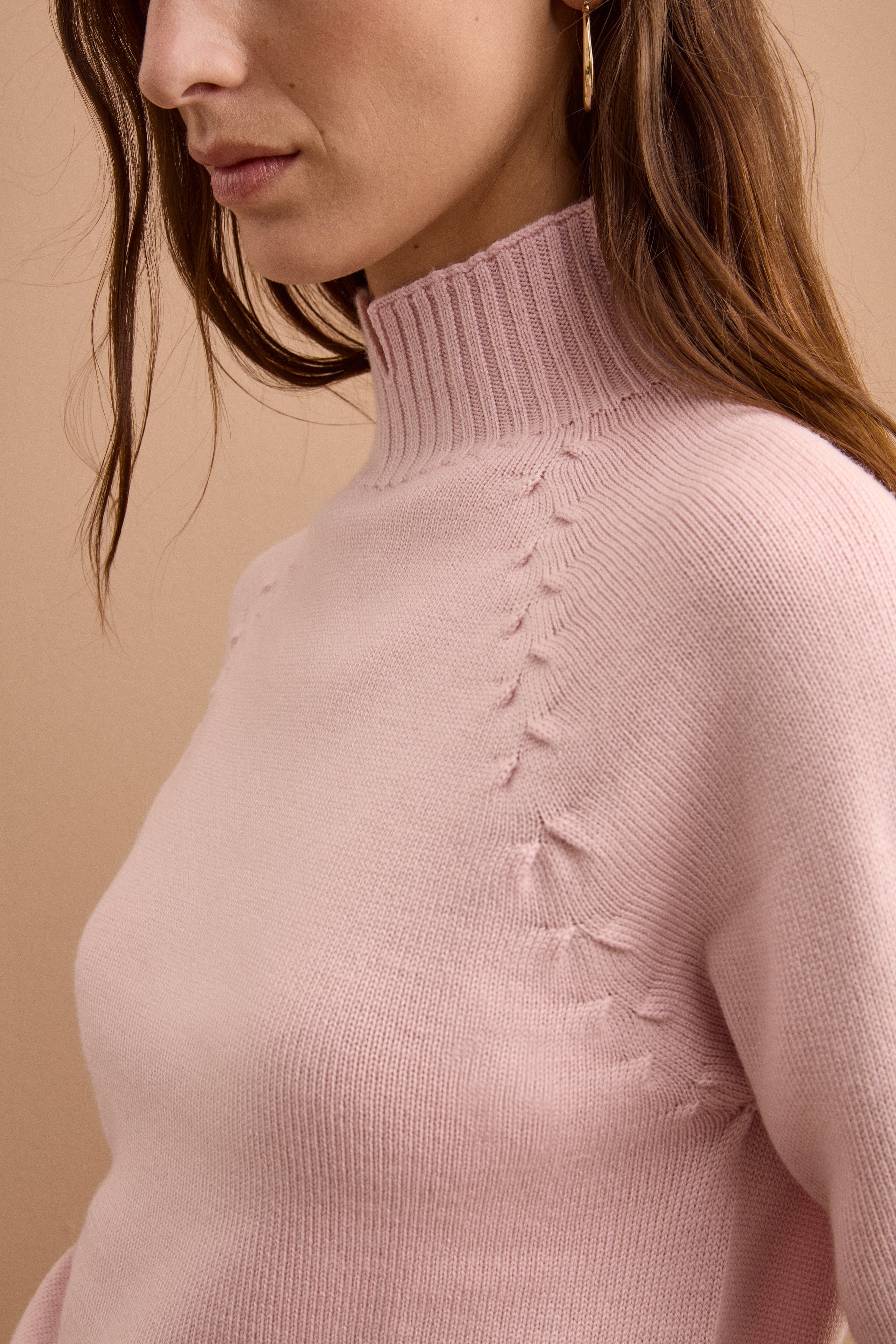 Lupetto Raglan in Lana Merino con Spacchetto - ROSA