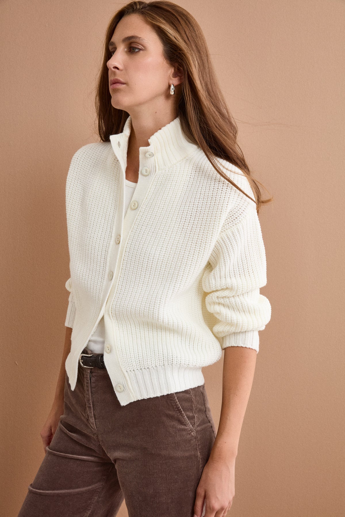 Cardigan Over Lavorato in Lana Merino - ECRU