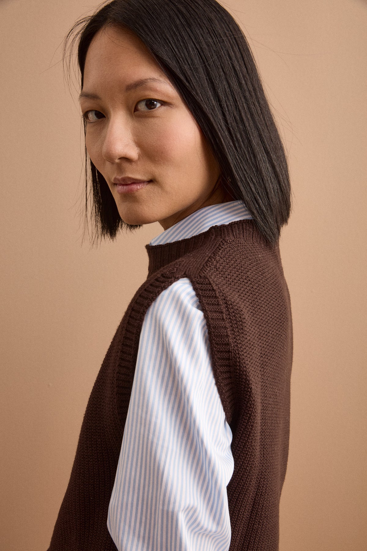 Gilet Boxy Fit con Motivo Treccia in Lana Merino - T.MORO