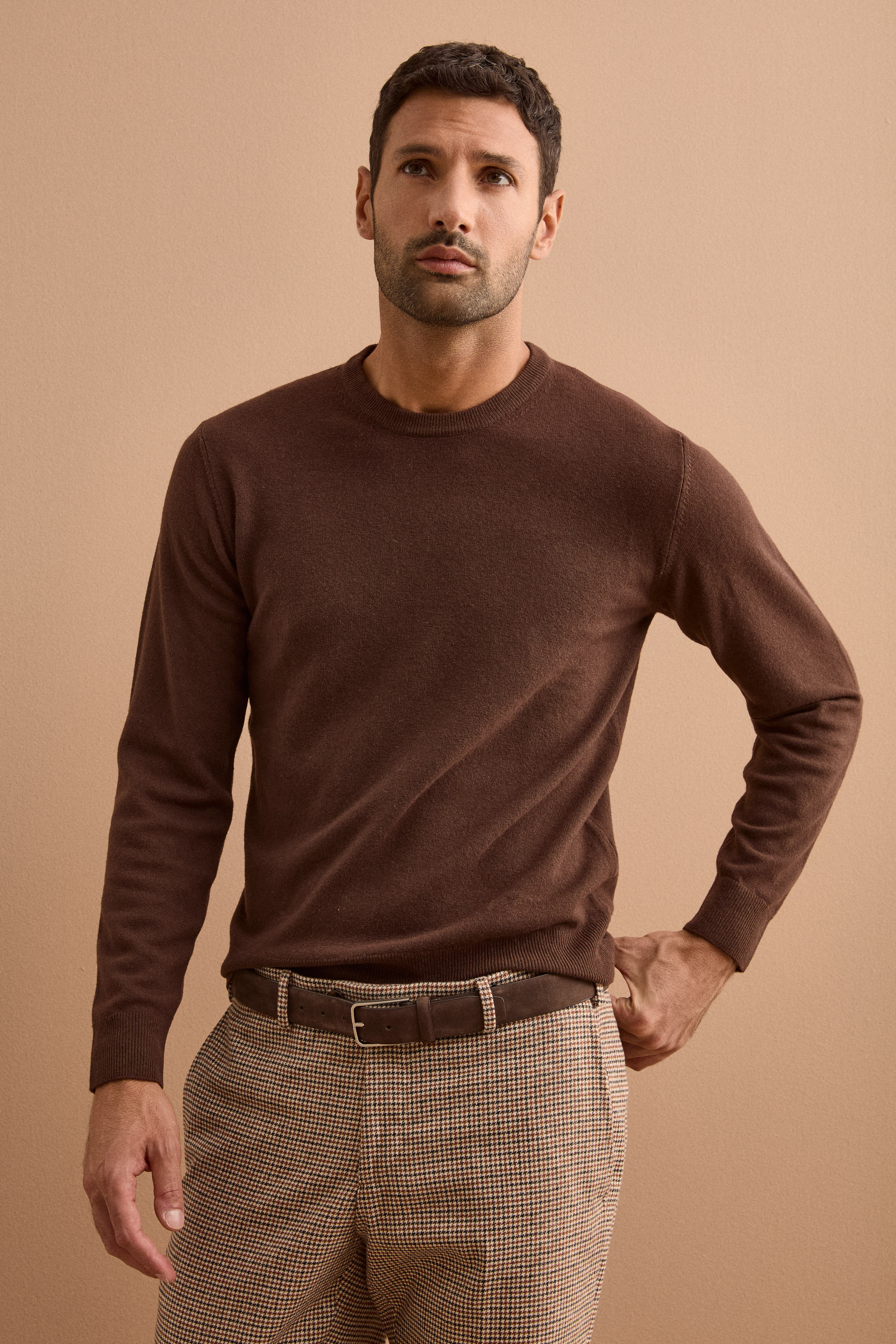 Maglia Girocollo in Pura Lana Merino - MARRONE