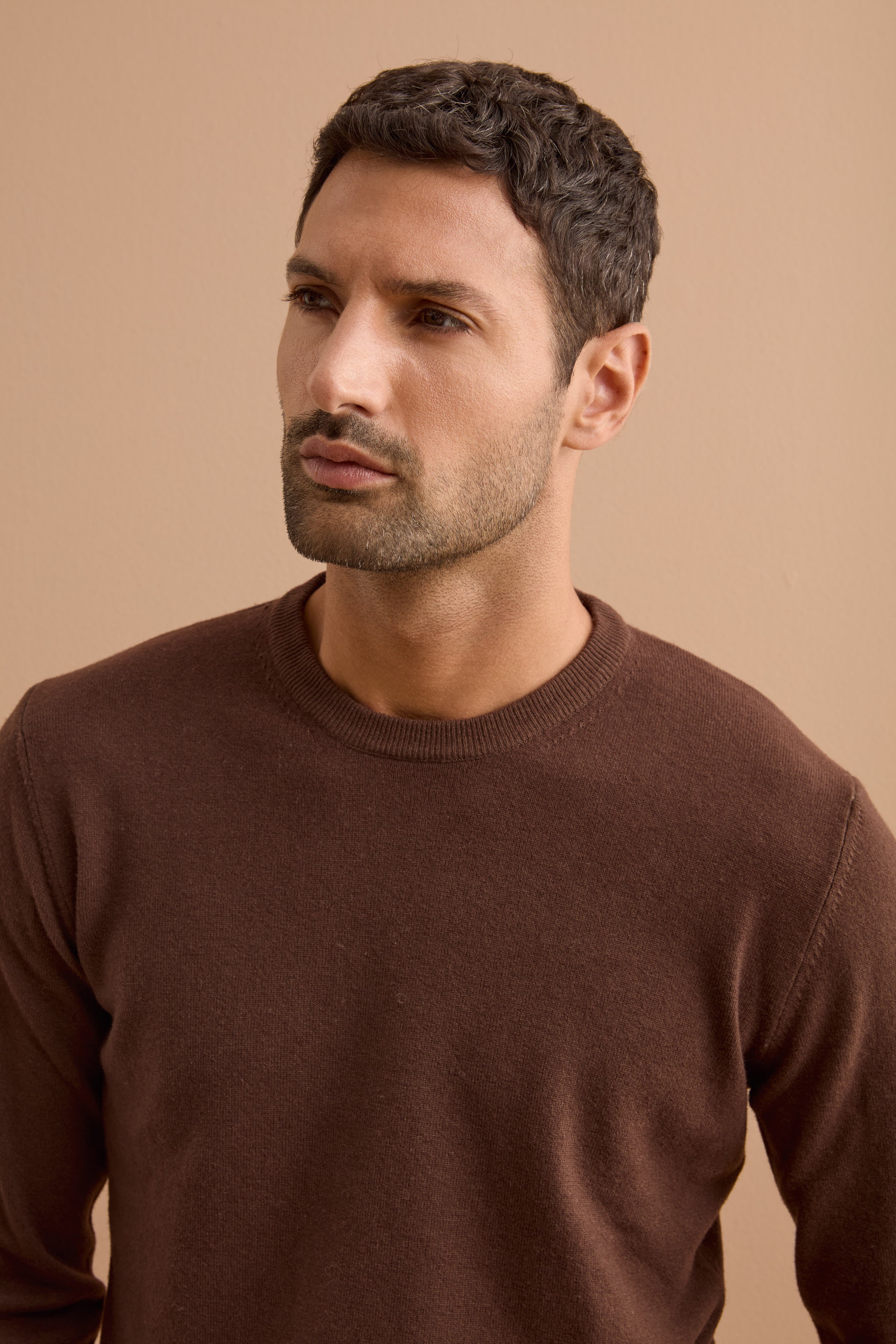 Maglia Girocollo in Pura Lana Merino - MARRONE