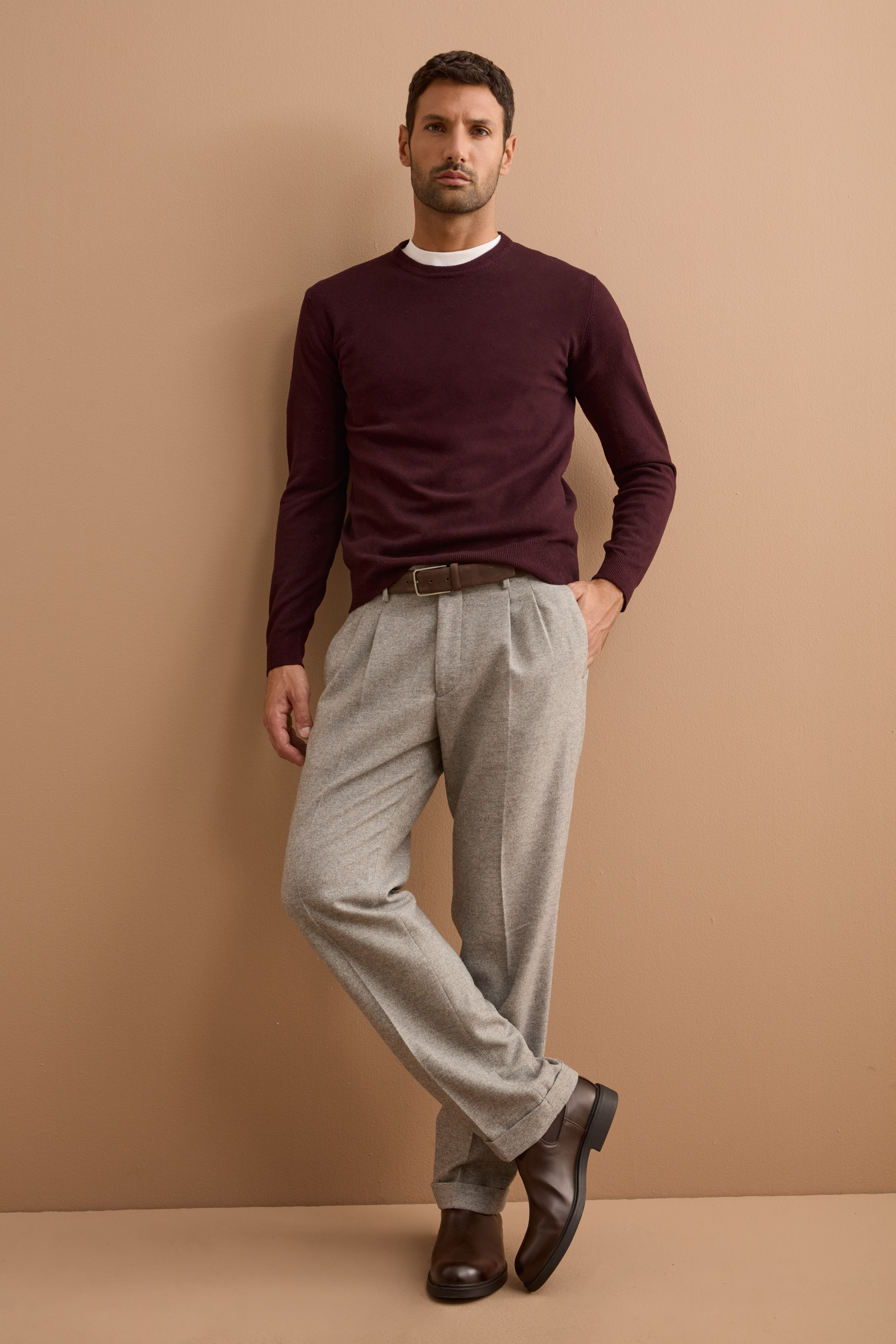 Maglia Girocollo in Pura Lana Merino - PRUGNA