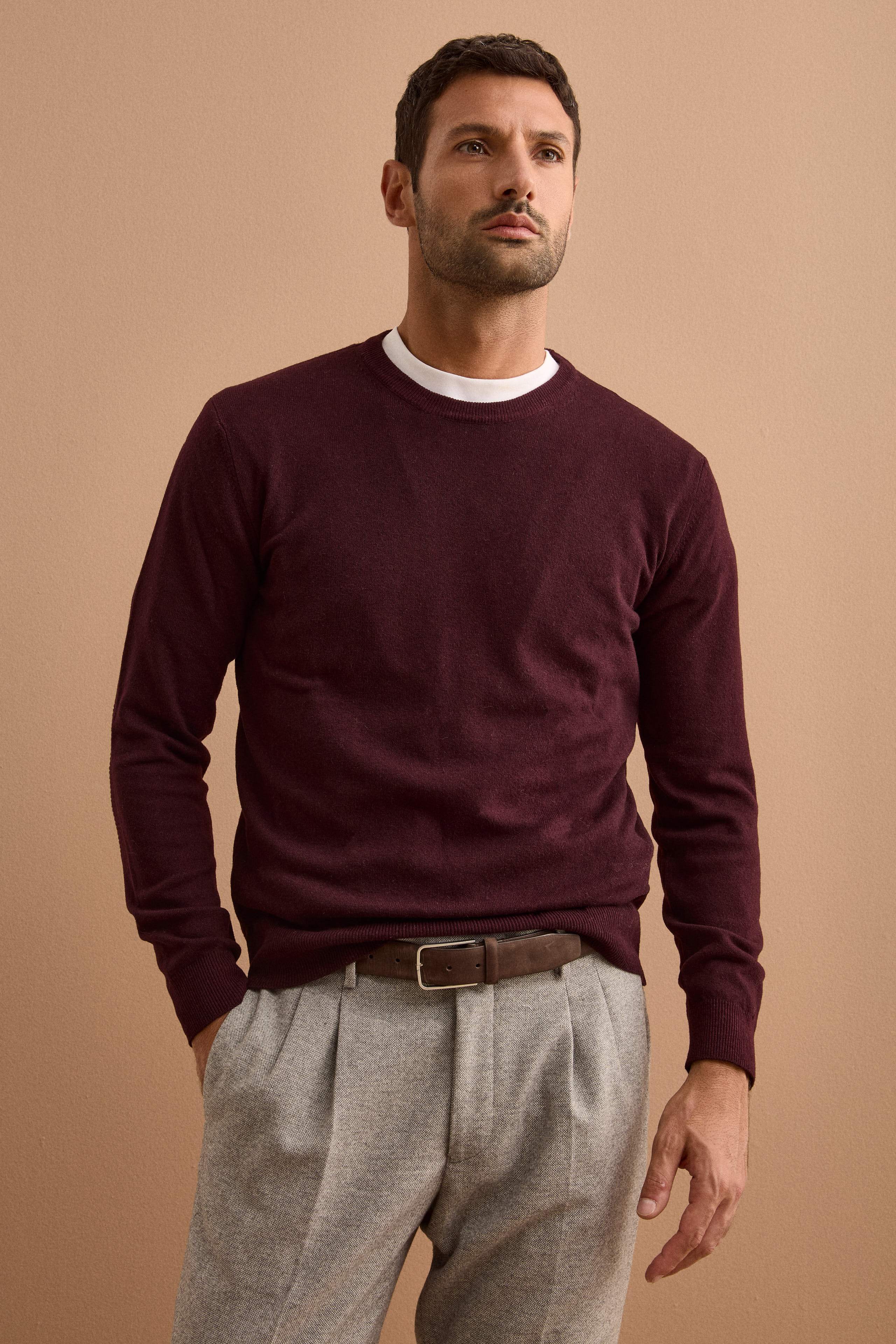 Maglia Girocollo in Pura Lana Merino - PRUGNA