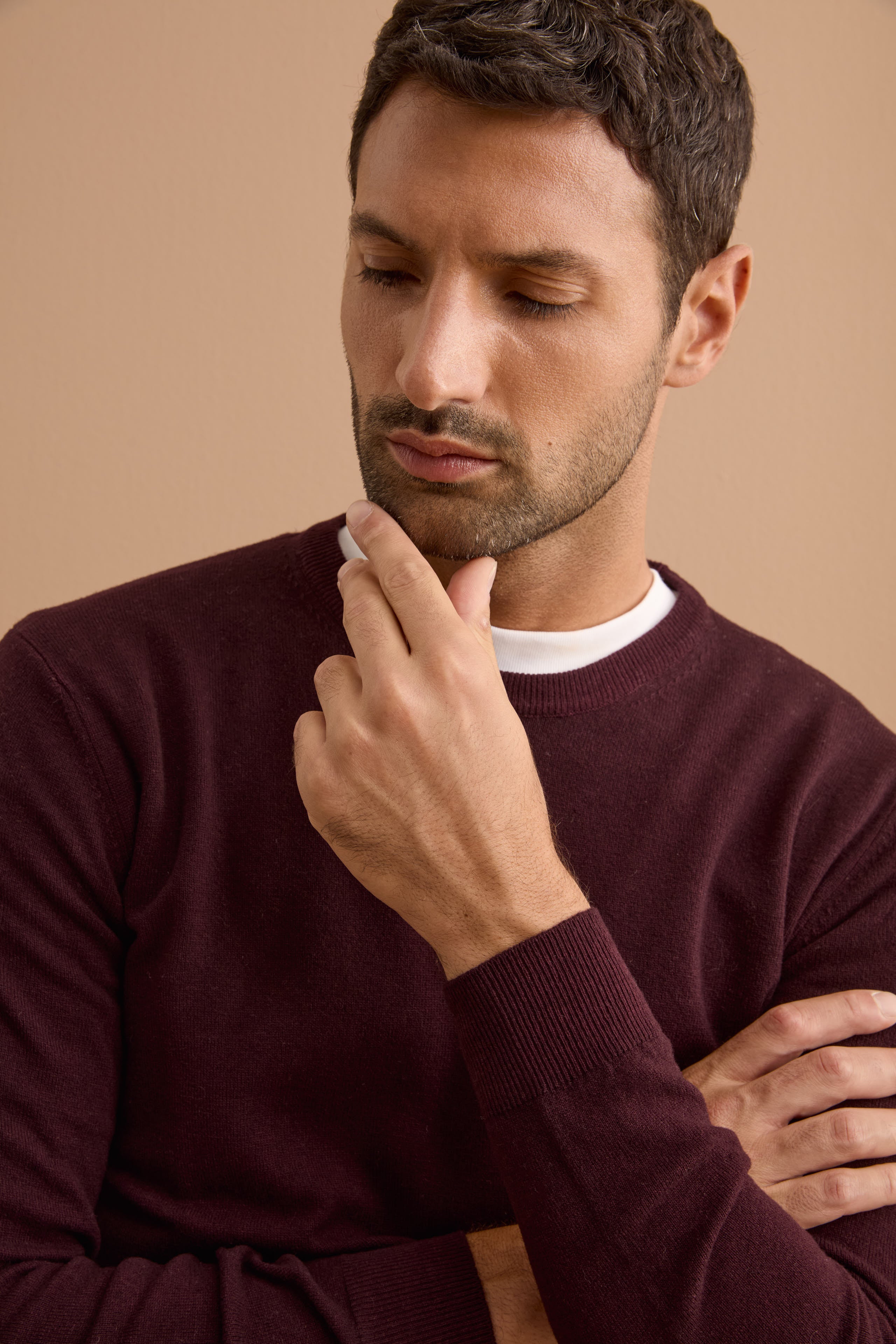 Maglia Girocollo in Pura Lana Merino - PRUGNA