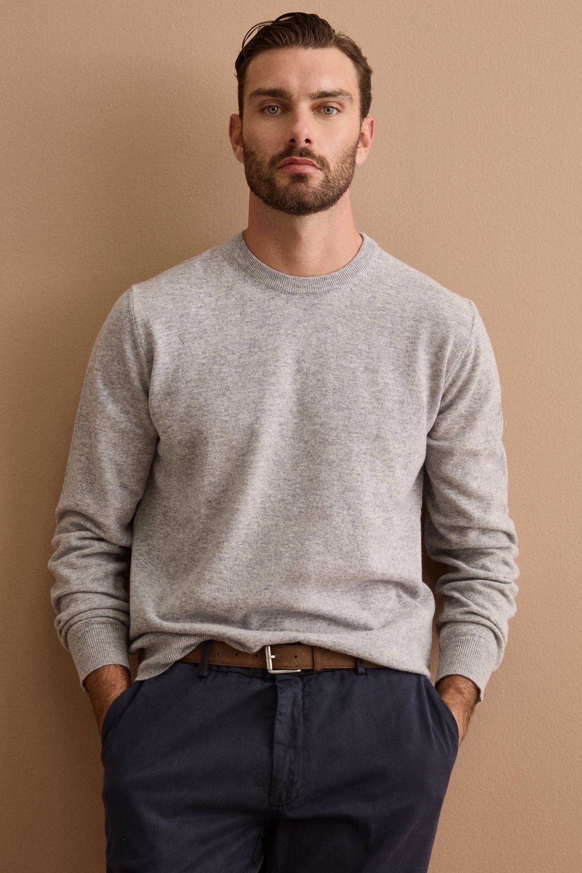 Maglia Girocollo in Pura Lana Merino - GRIGIO CHIARO