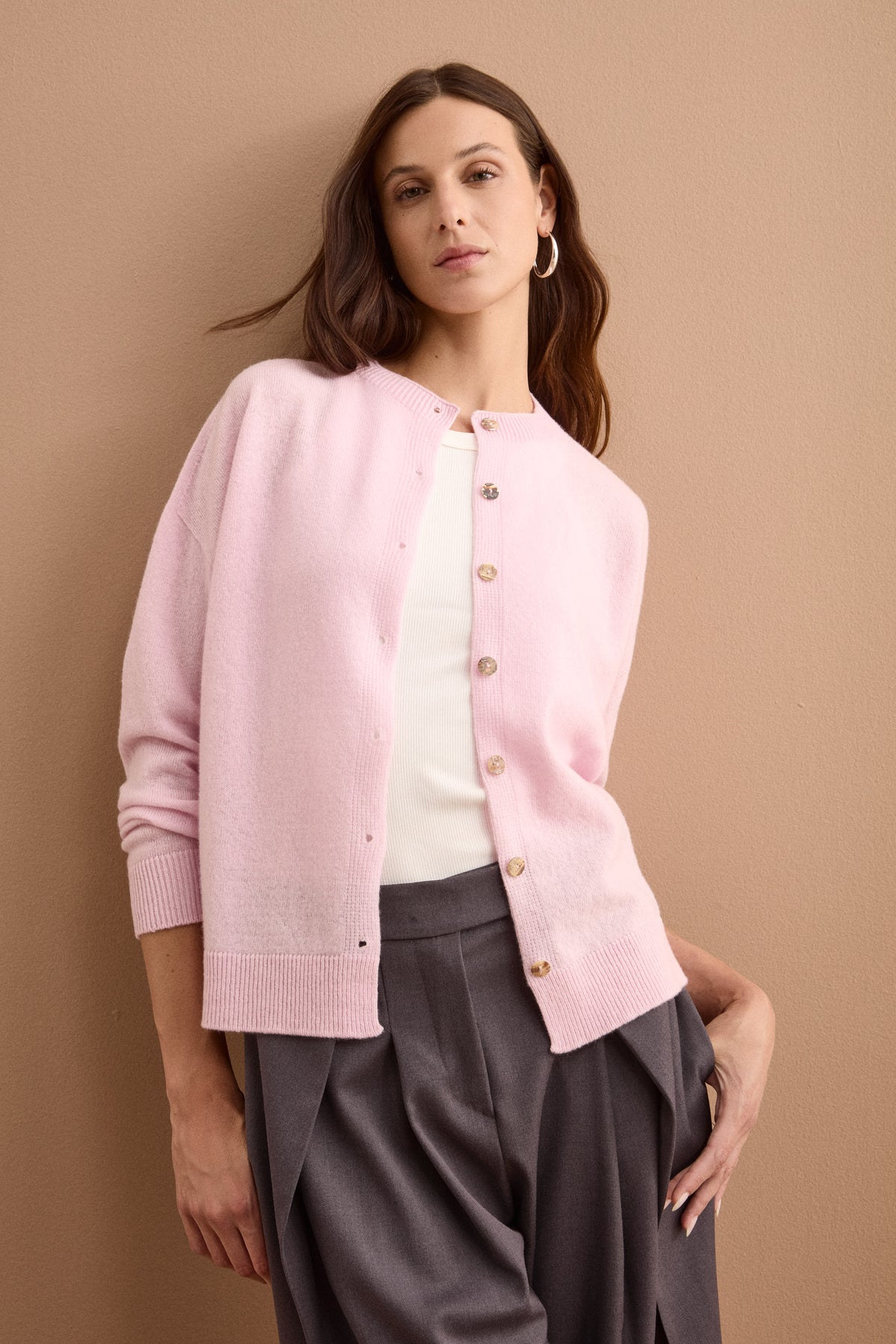 Cardigan Collo Coreana in Lana Super Soft - ROSA