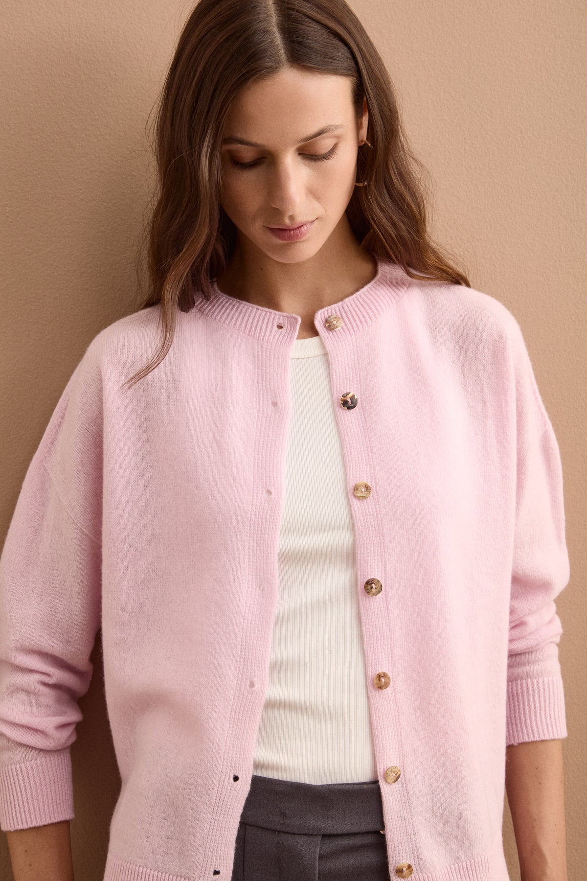 Cardigan Collo Coreana in Lana Super Soft - ROSA