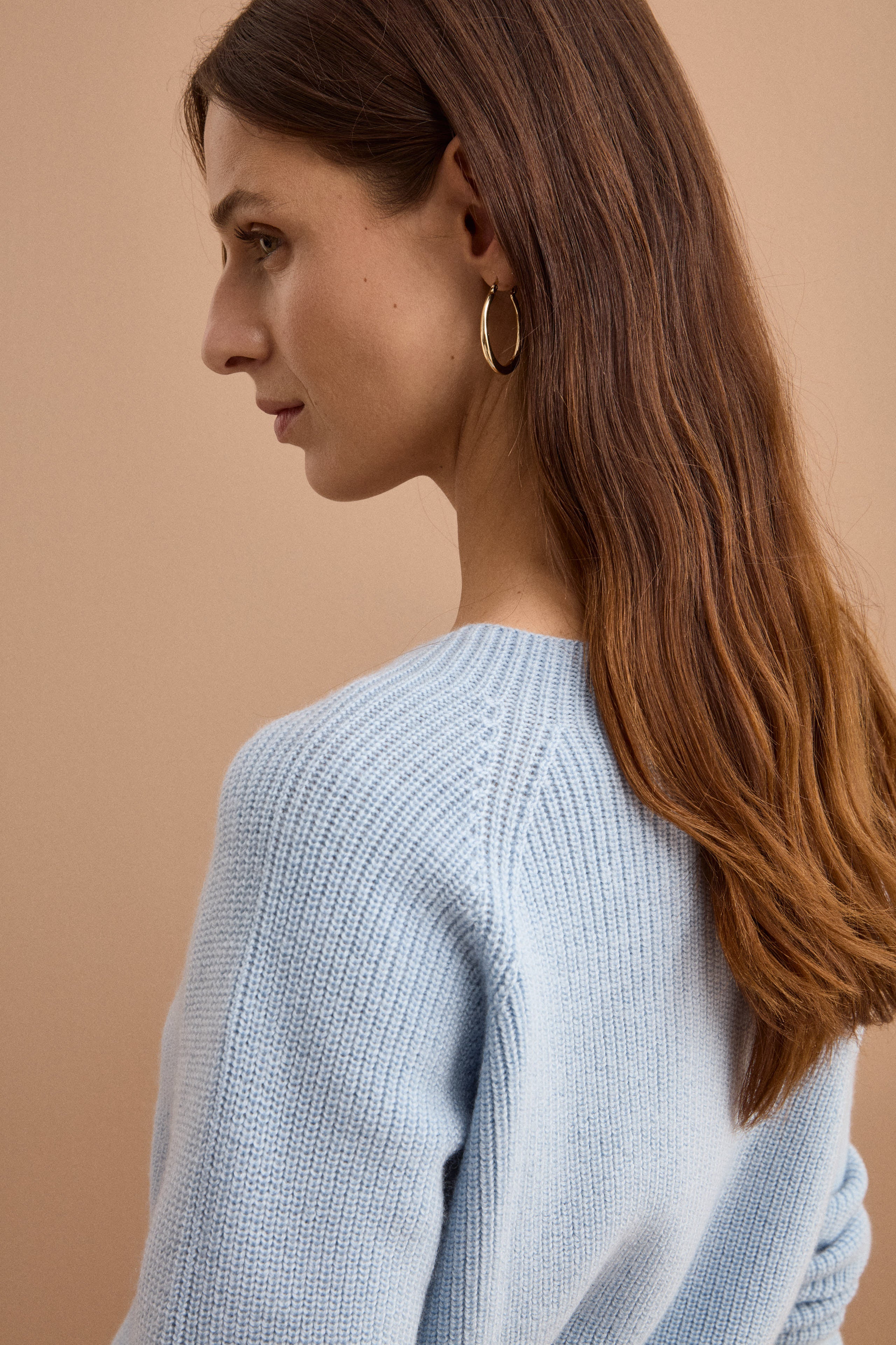 Maglia Girocollo a Coste Inglese in Lana Merino - AZZURRO