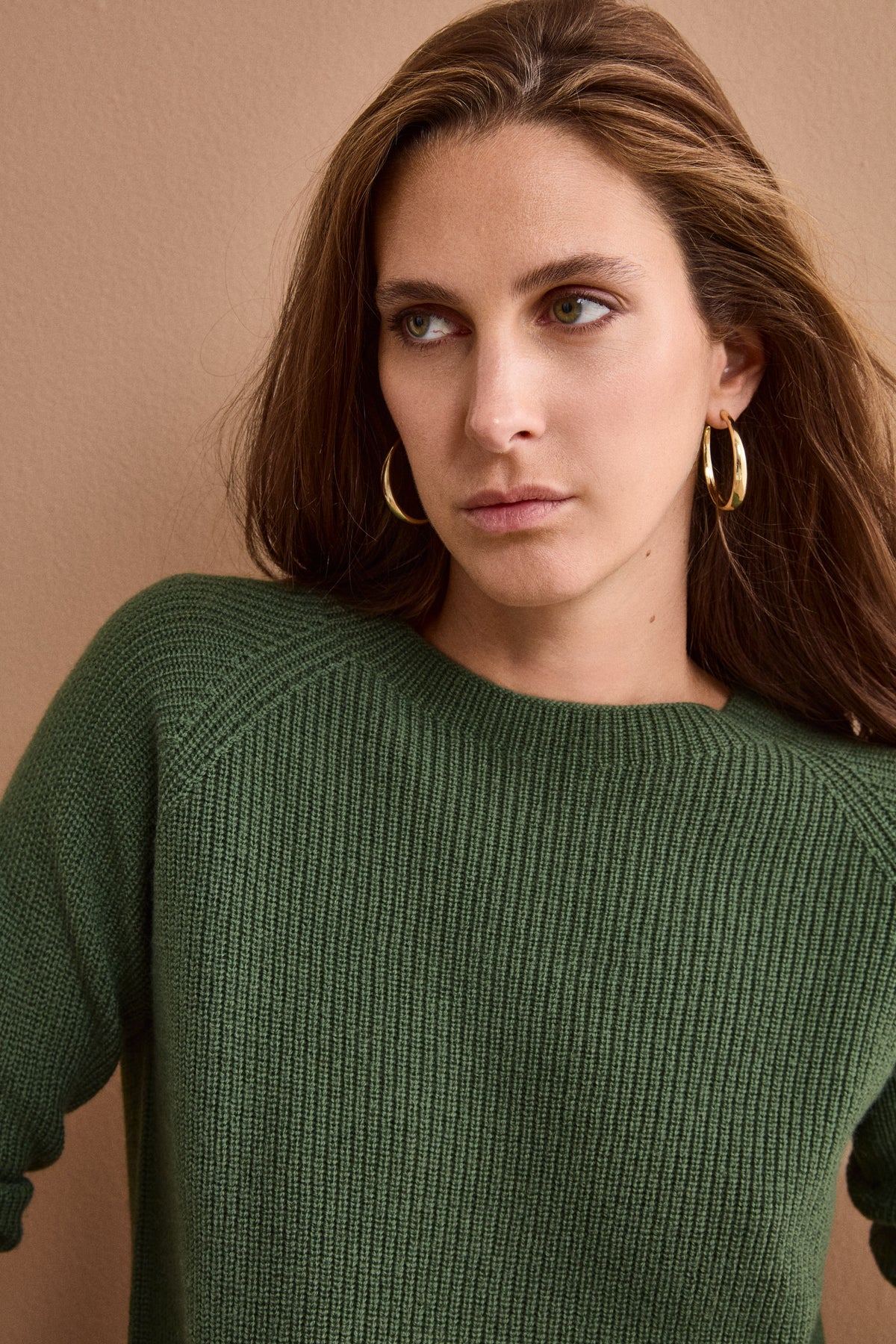 Maglia Girocollo a Coste Inglese in Lana Merino - VERDE MILITARE