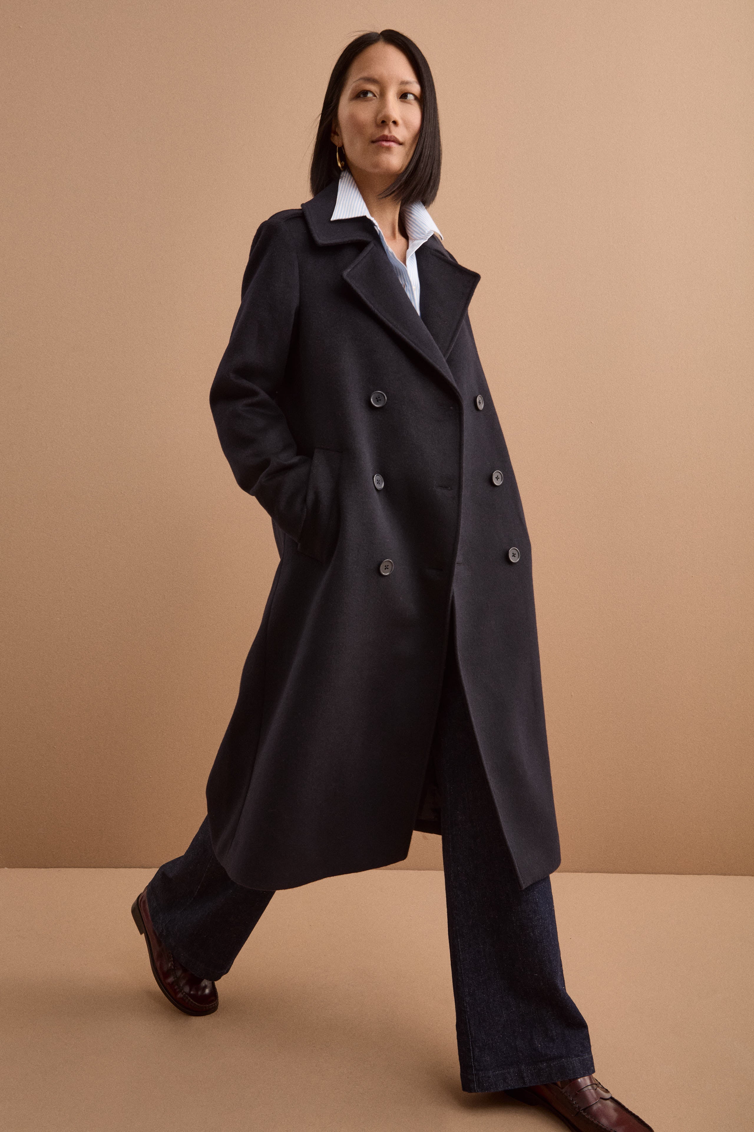 Cappotto Lungo Doppiopetto in Misto Lana Vergine - BLU