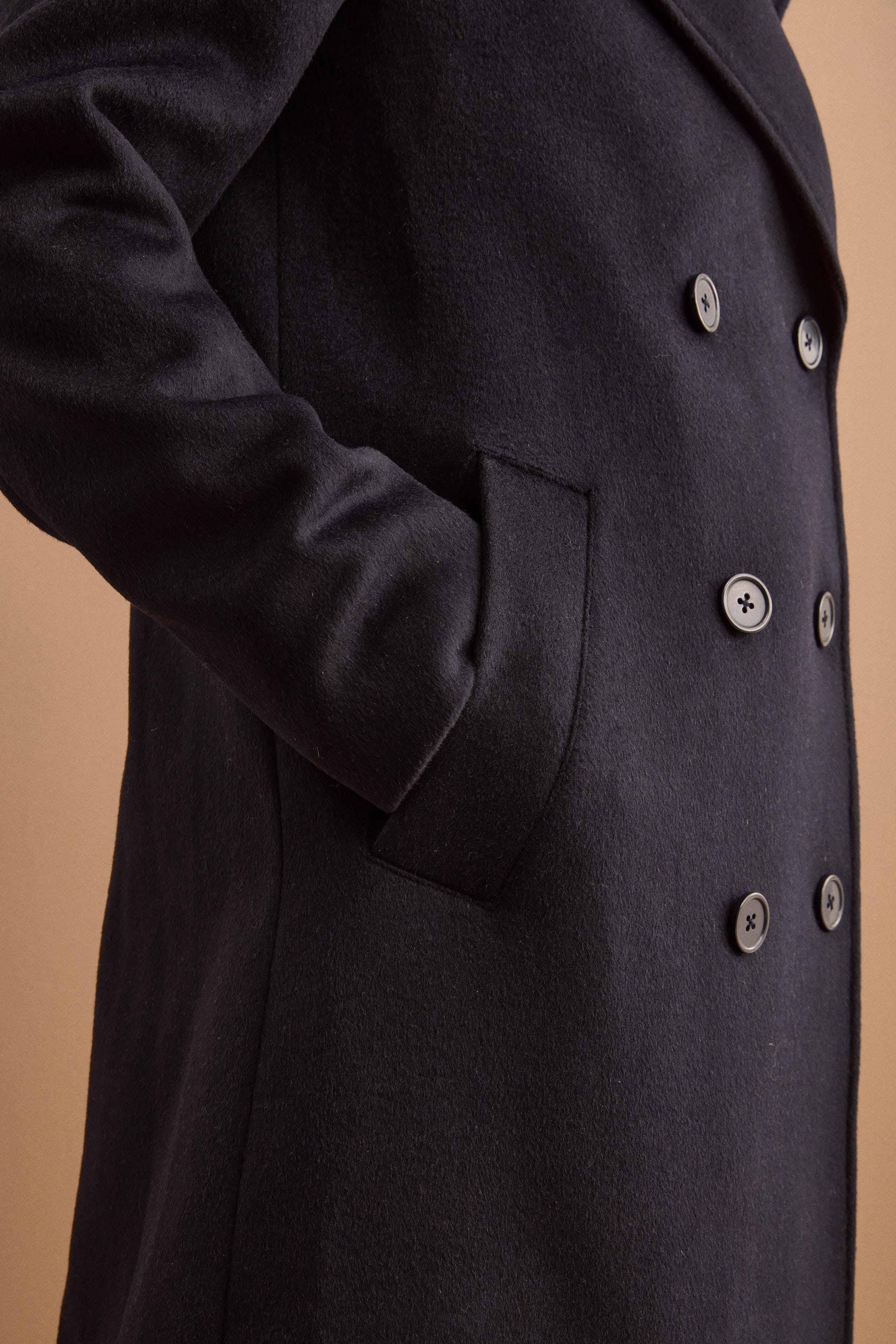 Cappotto Lungo Doppiopetto in Misto Lana Vergine - BLU