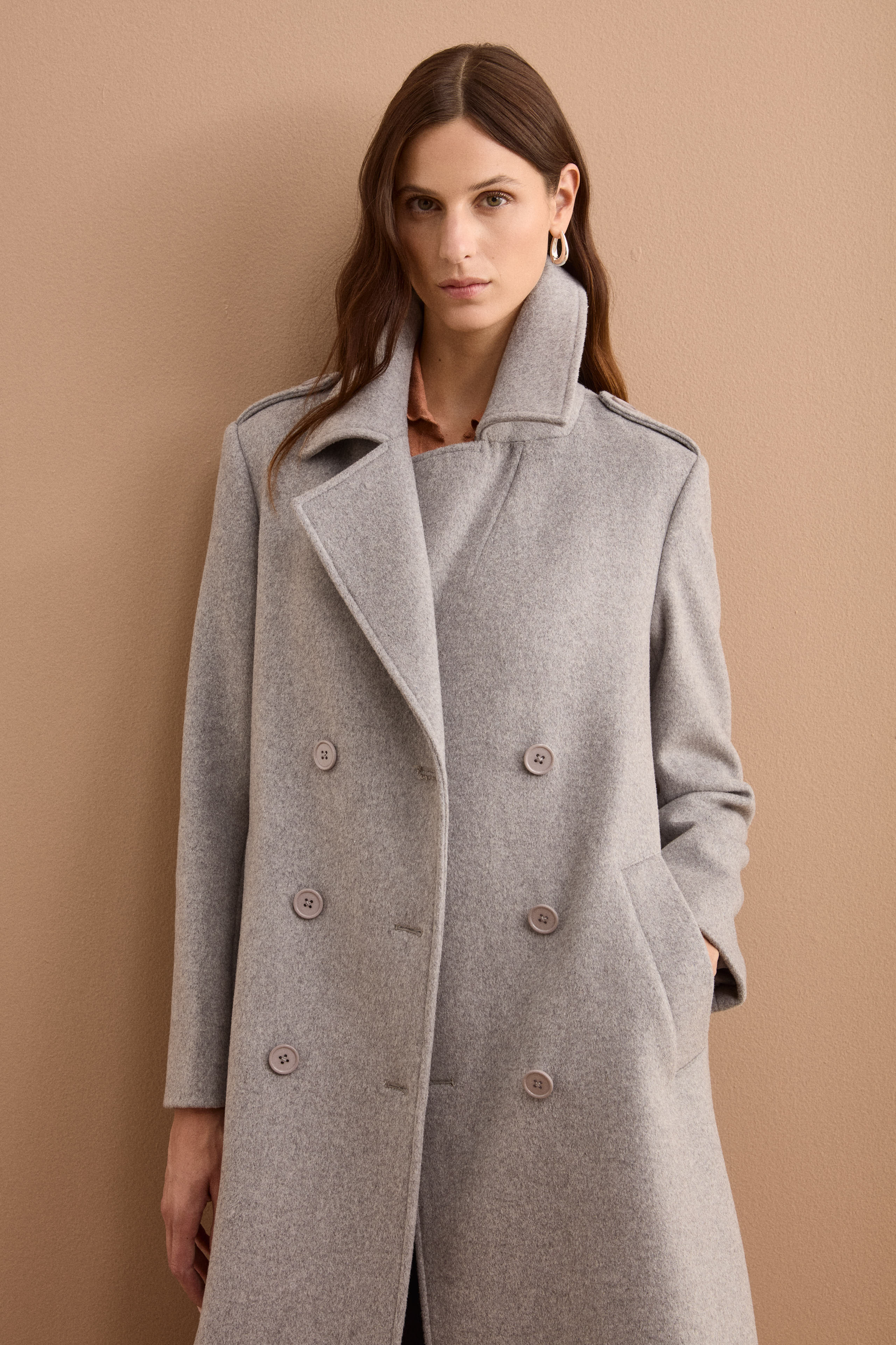 Cappotto Lungo Doppiopetto in Misto Lana Vergine - GRIGIO