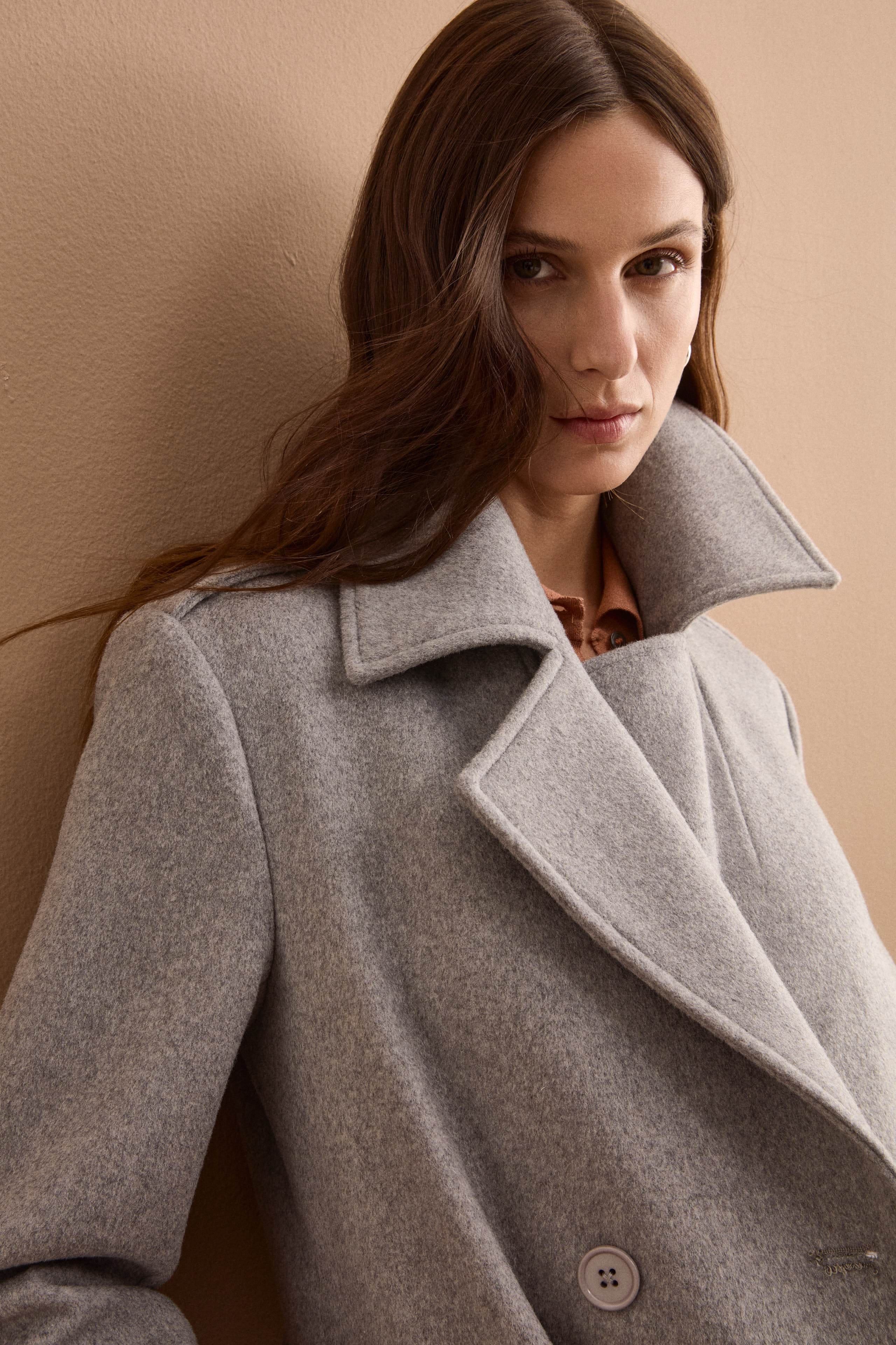 Cappotto Lungo Doppiopetto in Misto Lana Vergine - GRIGIO