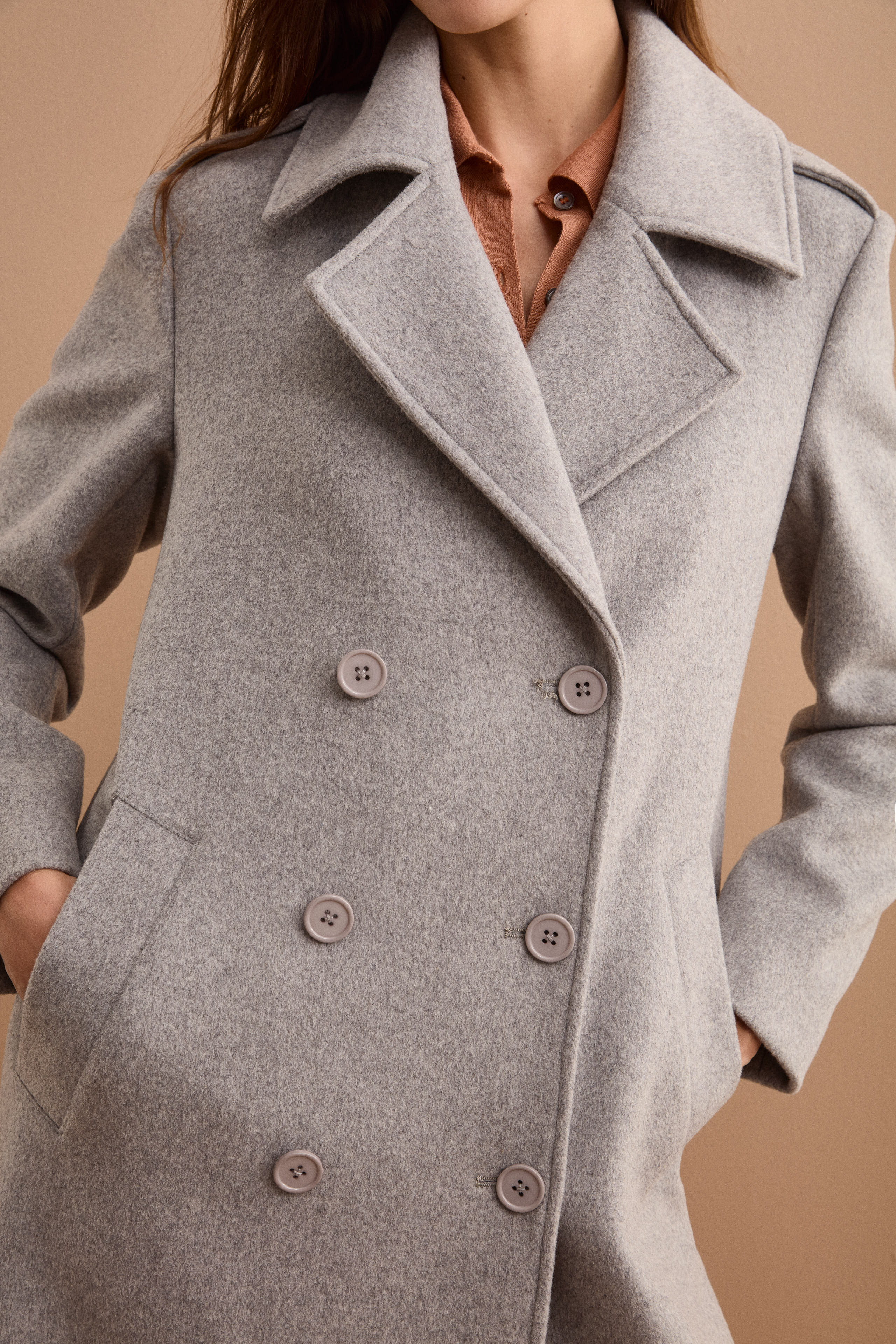 Cappotto Lungo Doppiopetto in Misto Lana Vergine - GRIGIO