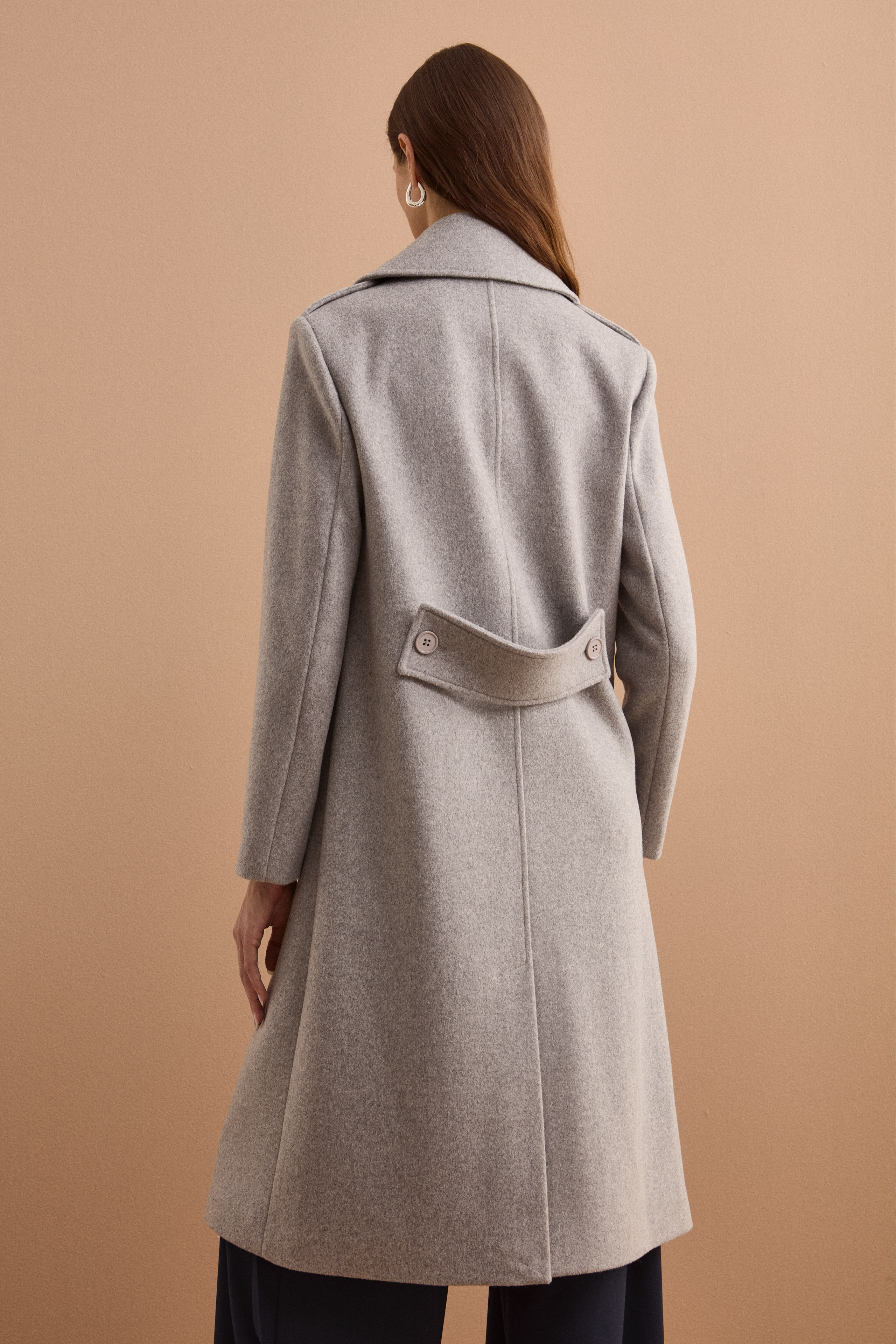 Cappotto Lungo Doppiopetto in Misto Lana Vergine - GRIGIO