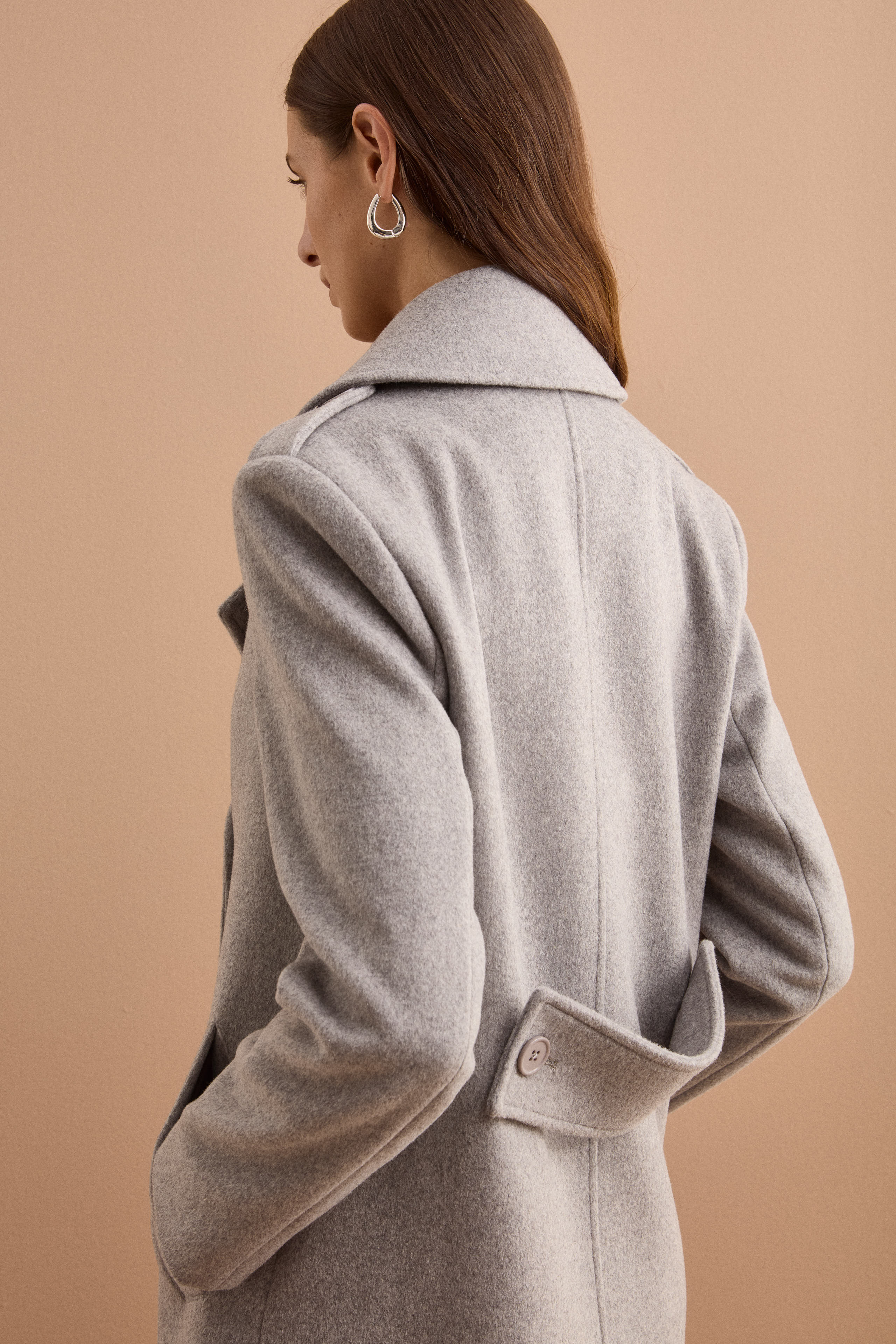Cappotto Lungo Doppiopetto in Misto Lana Vergine - GRIGIO