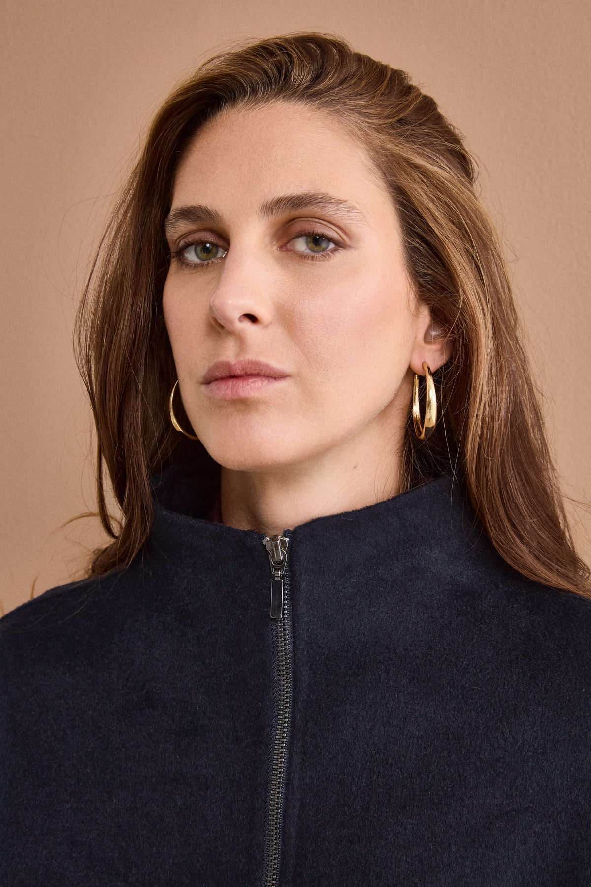 Bomber Boxy con Zip Sfoderato in Misto Lana - BLU