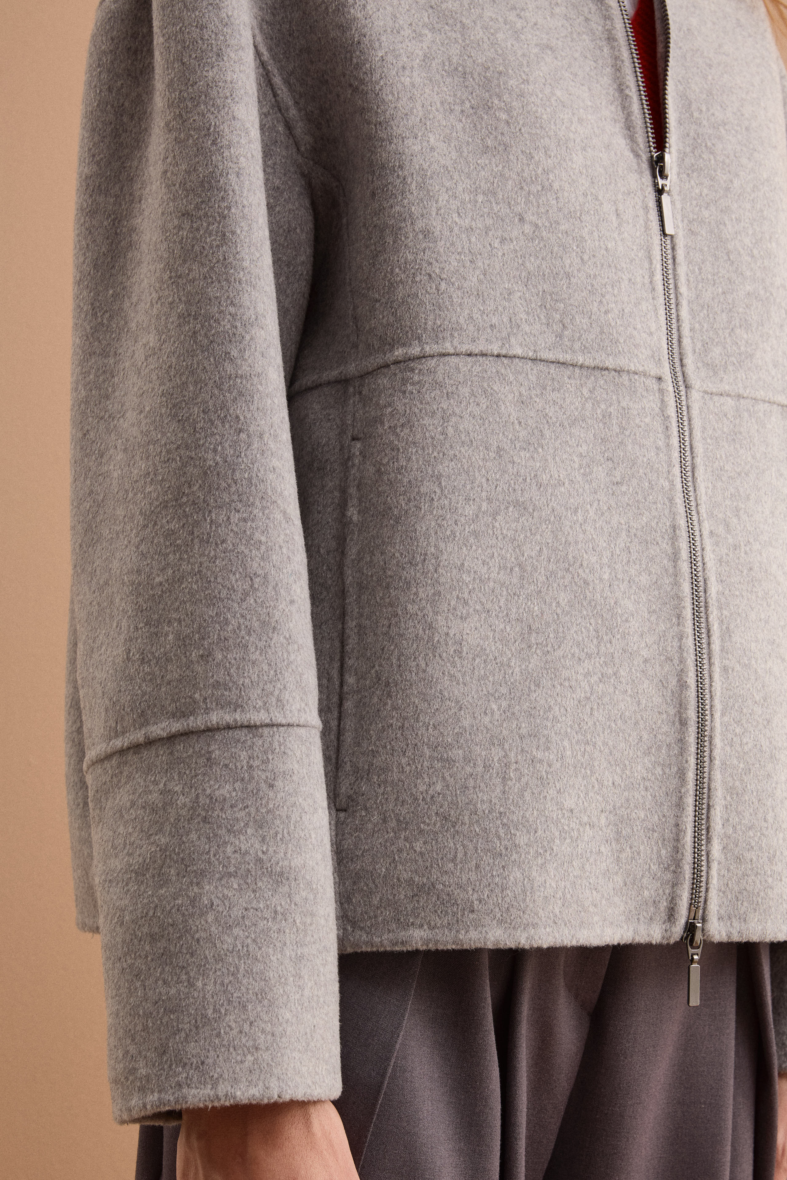 Bomber Boxy con Zip Sfoderato in Misto Lana - GRIGIO