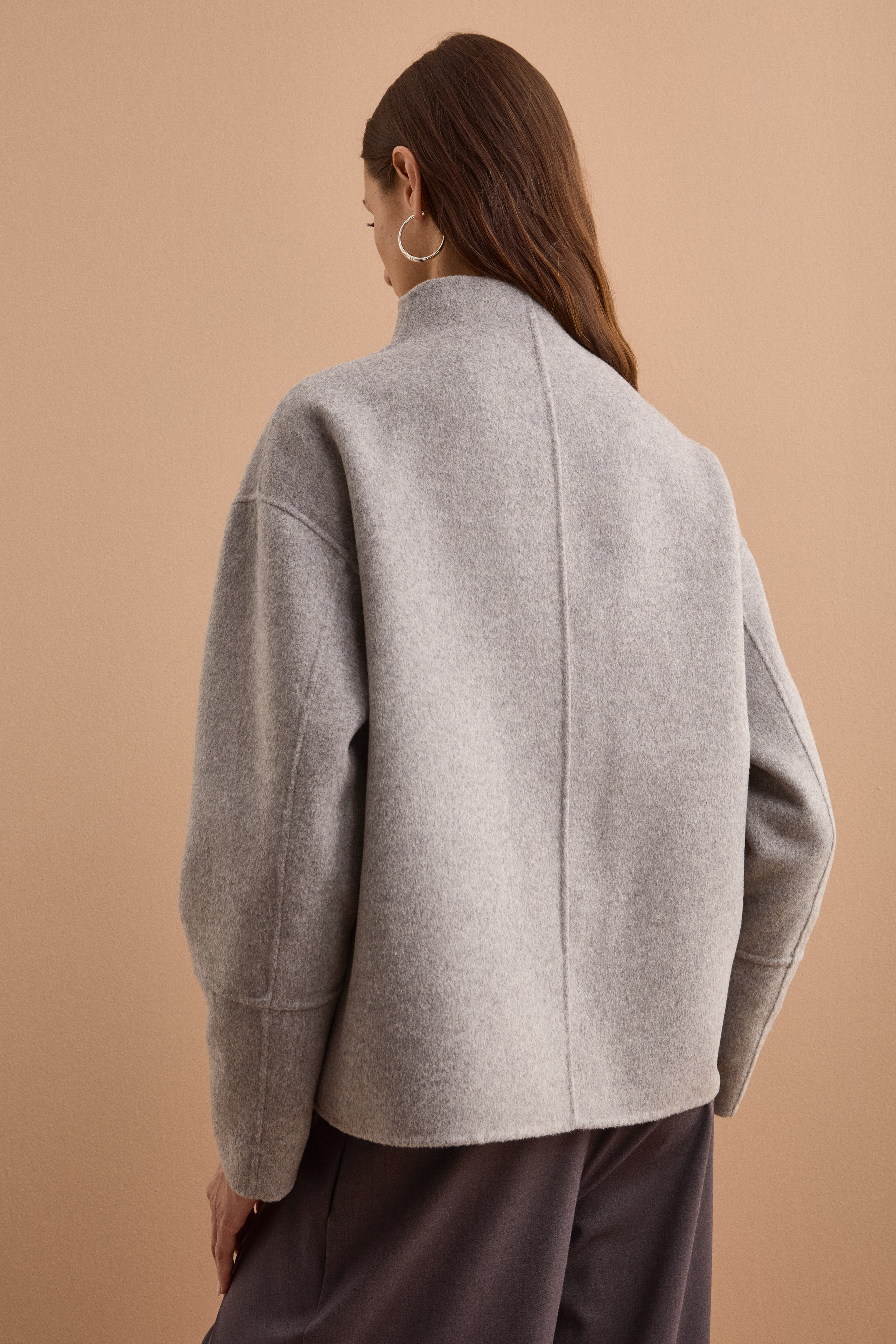 Bomber Boxy con Zip Sfoderato in Misto Lana - GRIGIO