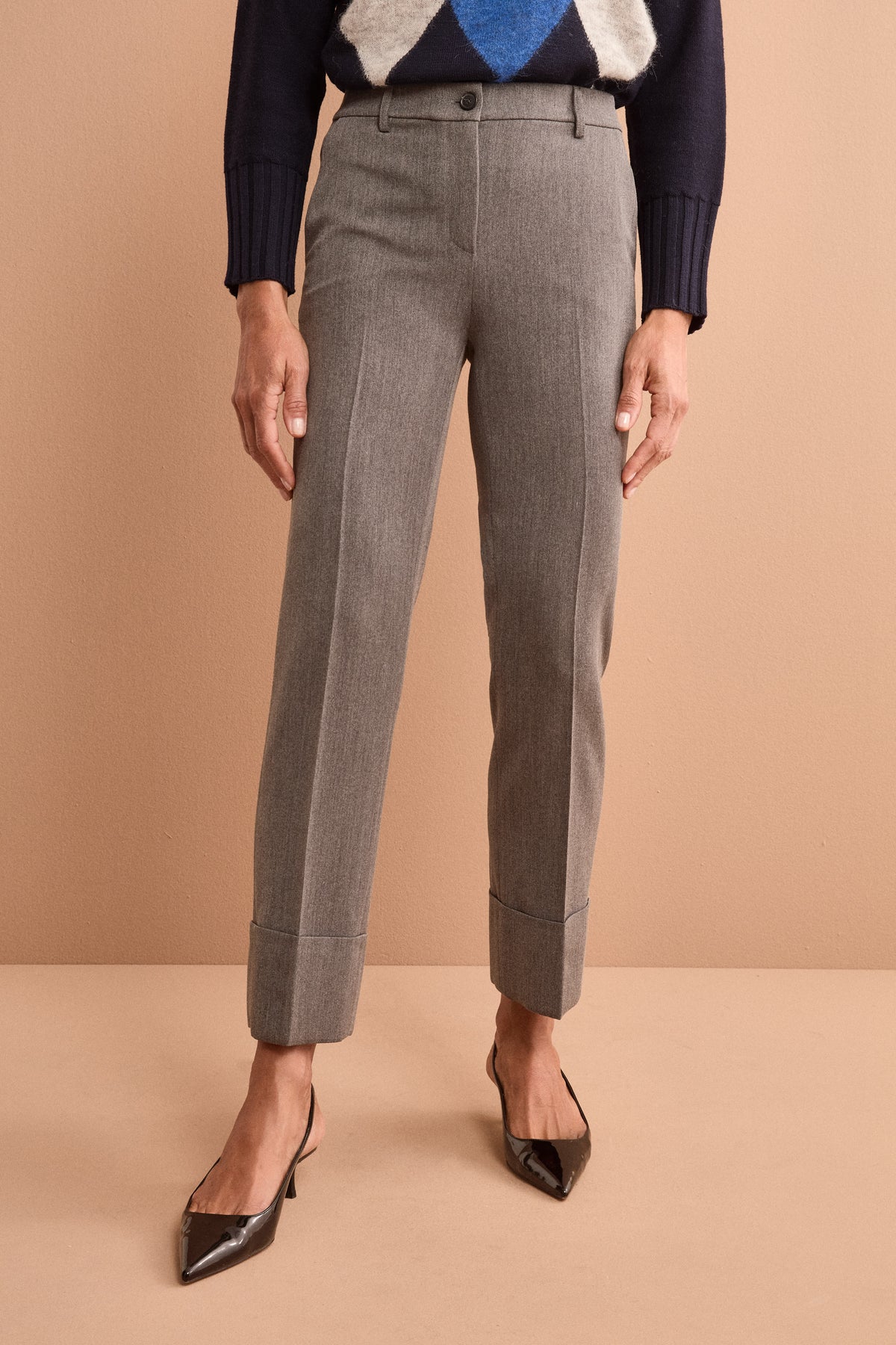 Pantalone Slim Fit a Sigaretta con Risvolto - ANTRACITE