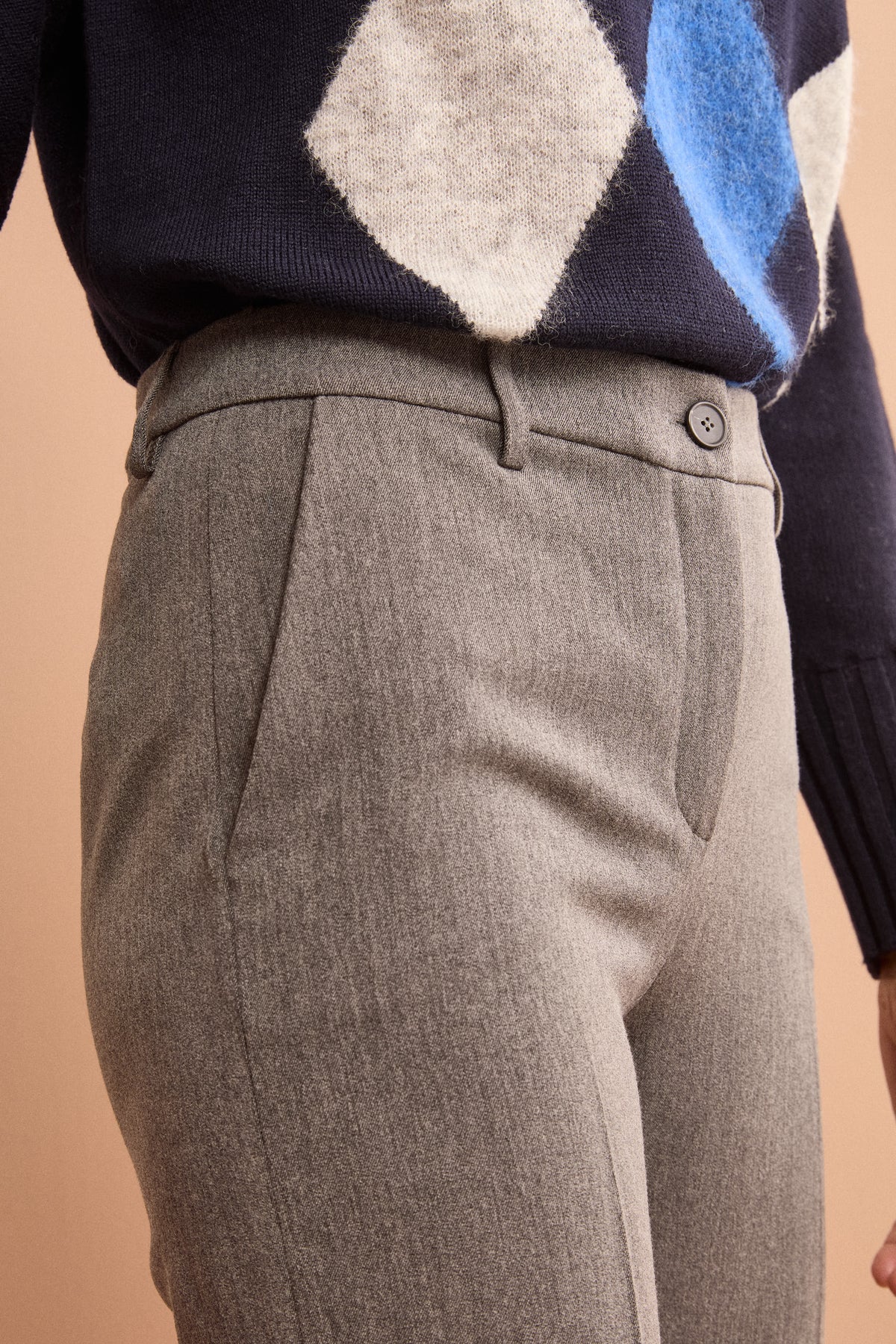 Pantalone Slim Fit a Sigaretta con Risvolto - ANTRACITE