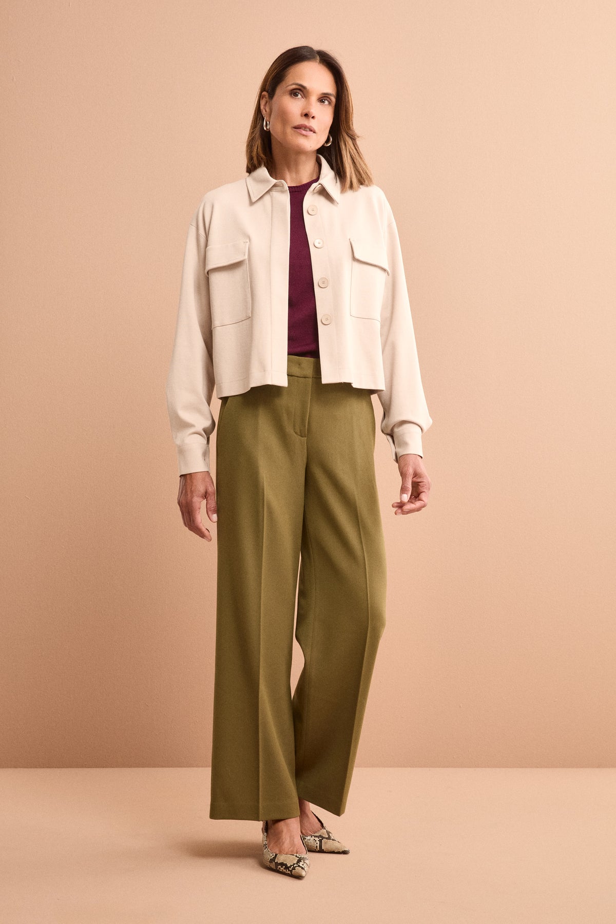 Pantalone Elegante a Gamba Larga - OLIVA