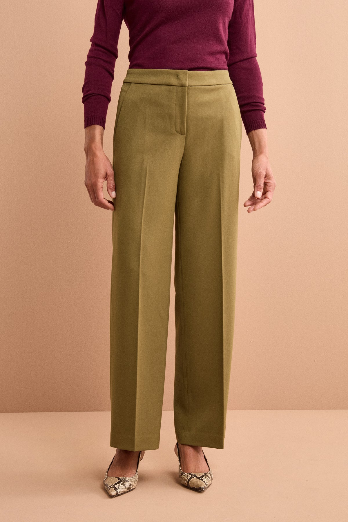 Pantalone Elegante a Gamba Larga - OLIVA