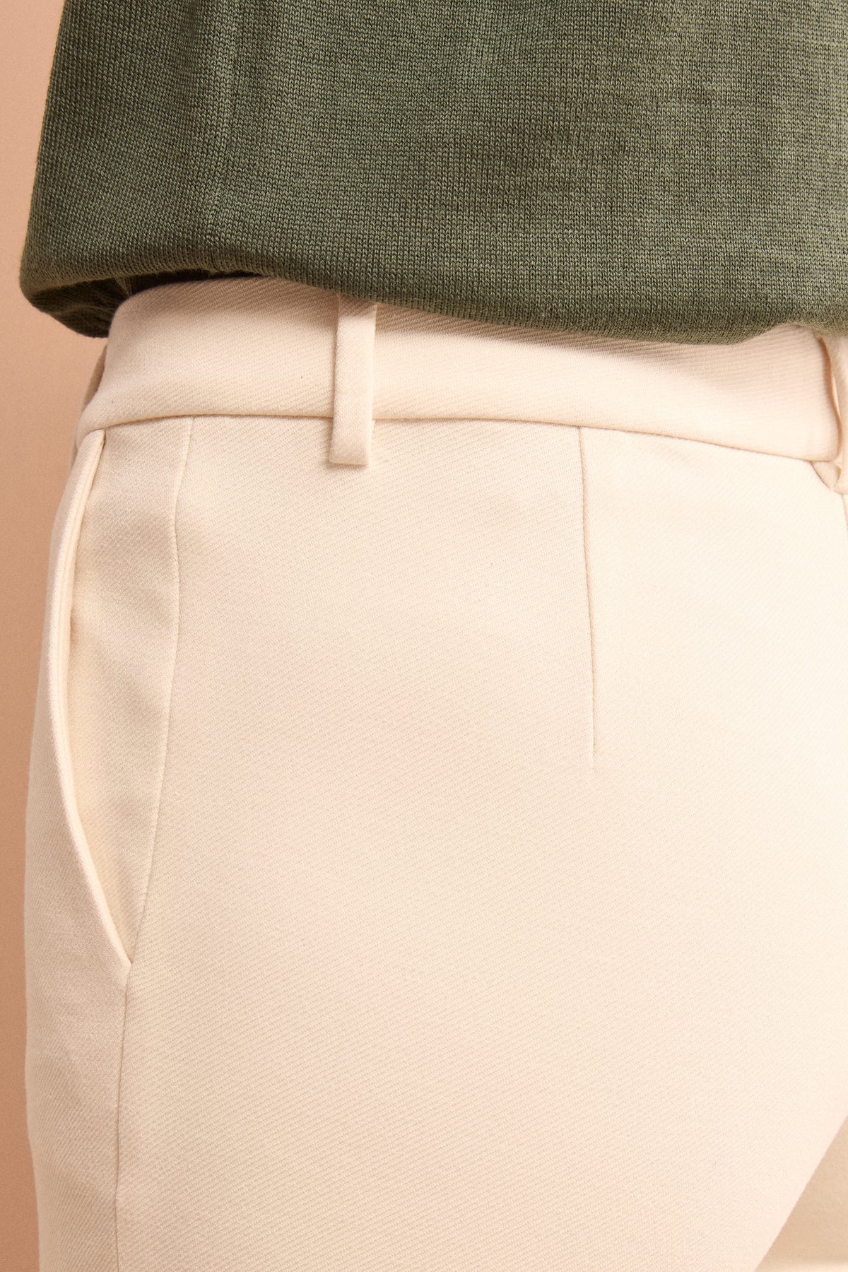 Pantalone Slim Fit con Risvolto in Punto Milano - PANNA