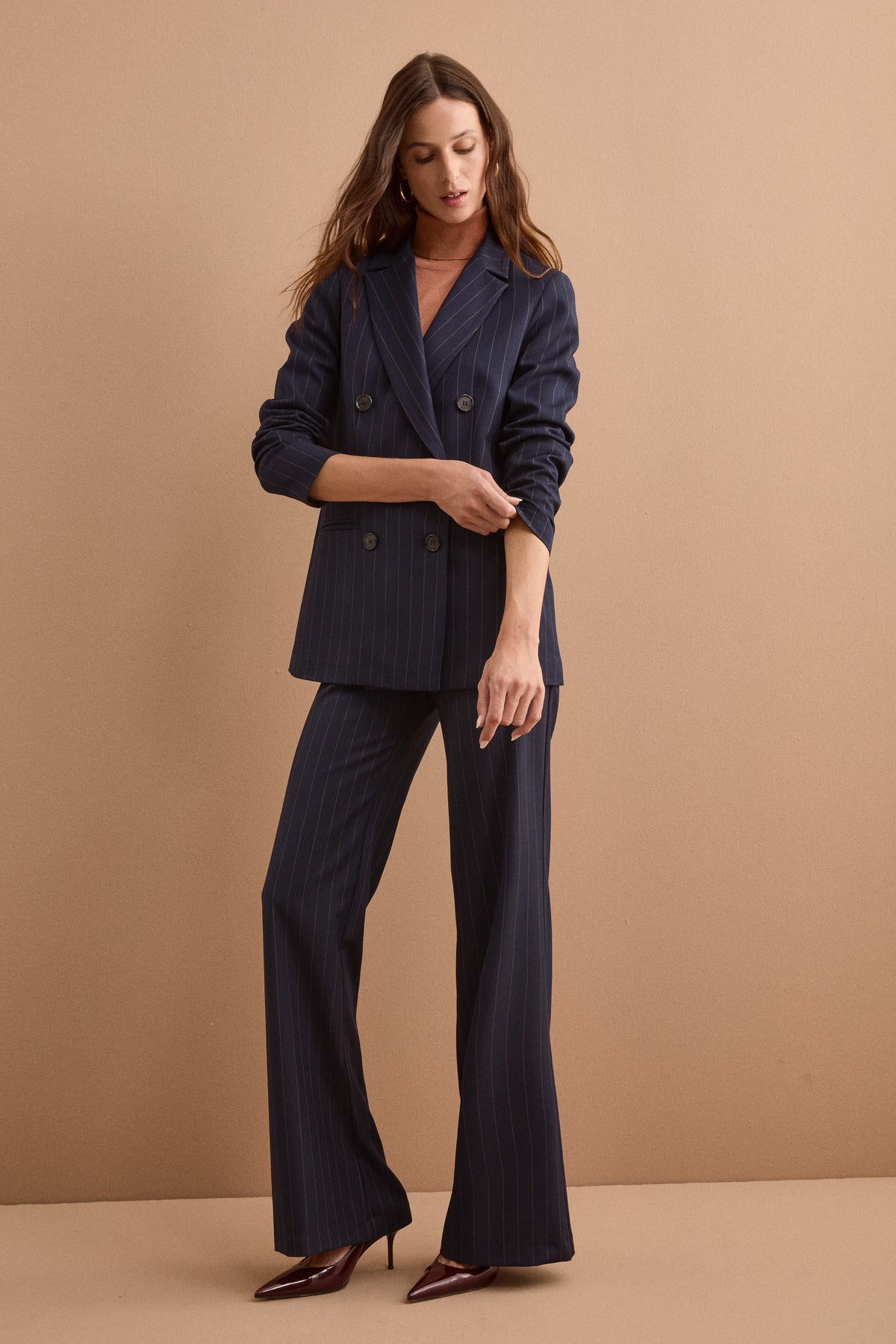 Pantalone Elegante a Gamba Larga in Punto Milano - BLU GESSATO