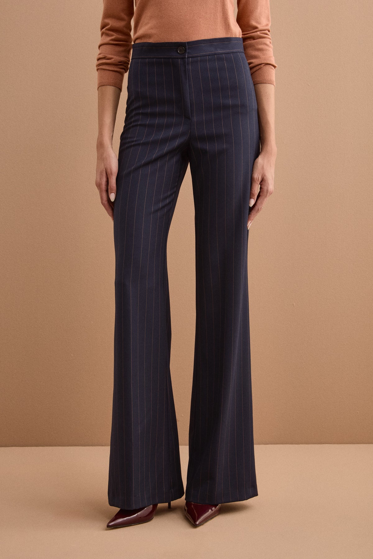 Pantalone Elegante a Gamba Larga in Punto Milano - BLU GESSATO