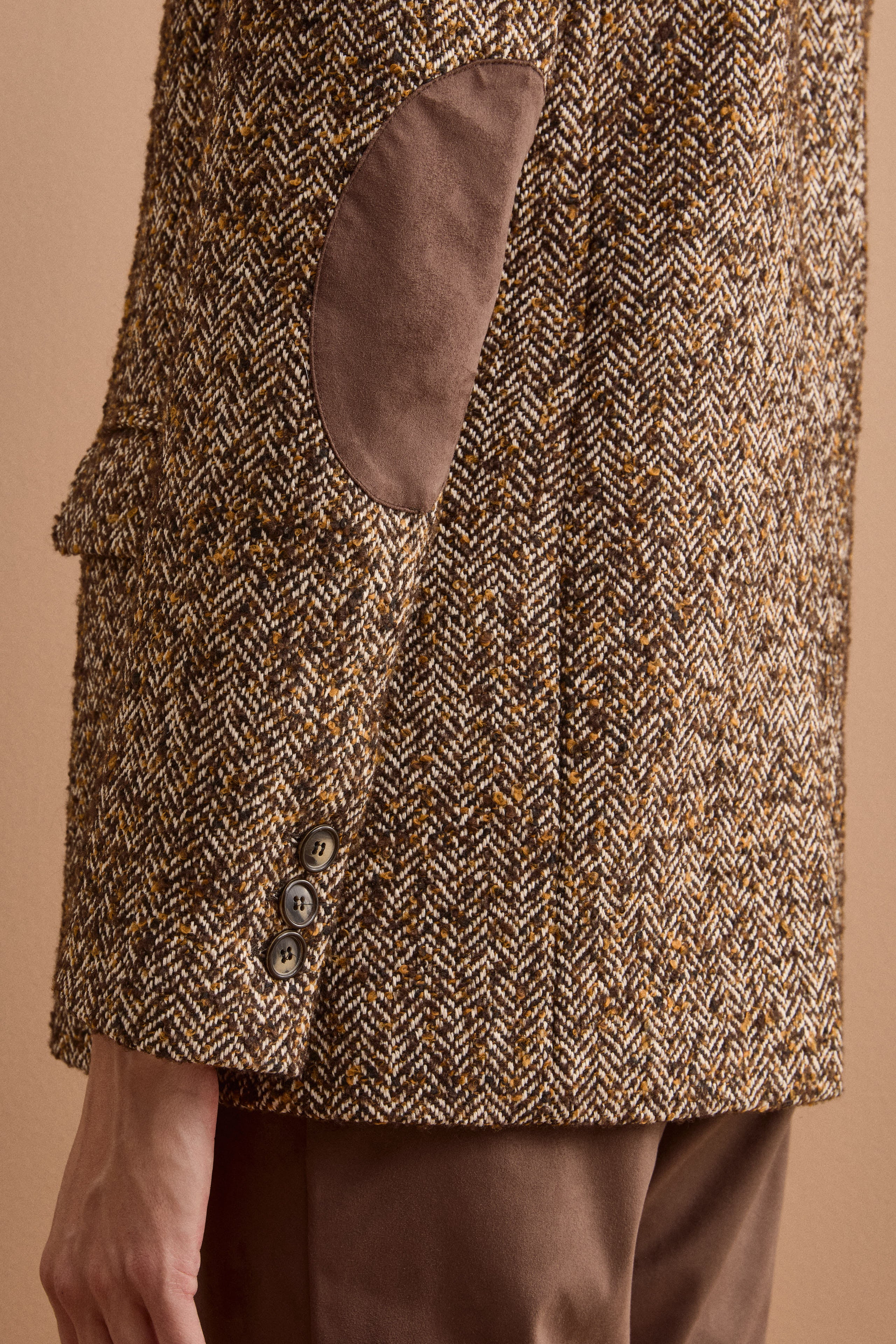 Blazer in Tweed con Toppe in Misto Lana - MARRONE SPIGATO